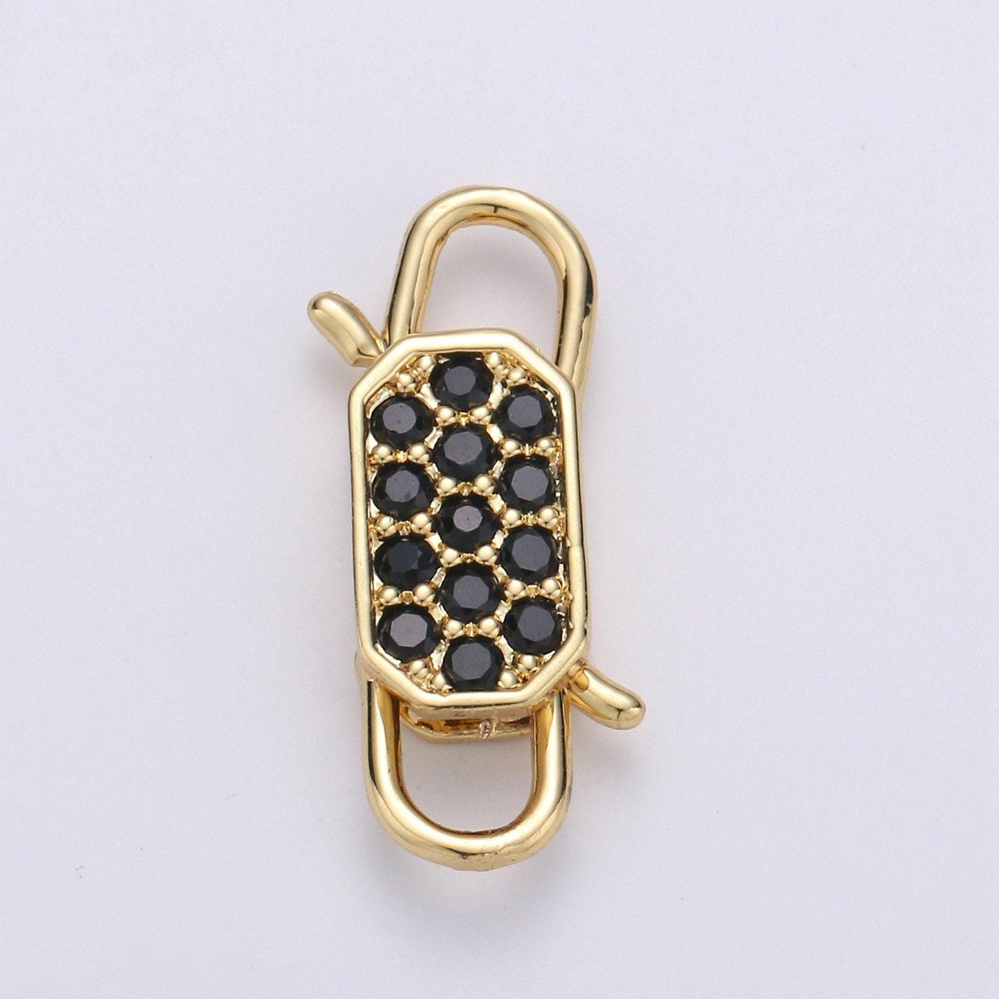 1x gold cz micro pave clasp rectangle lock, interlock micro pave clasp fastener for bracelet necklace clear pink black purple supp 725-729