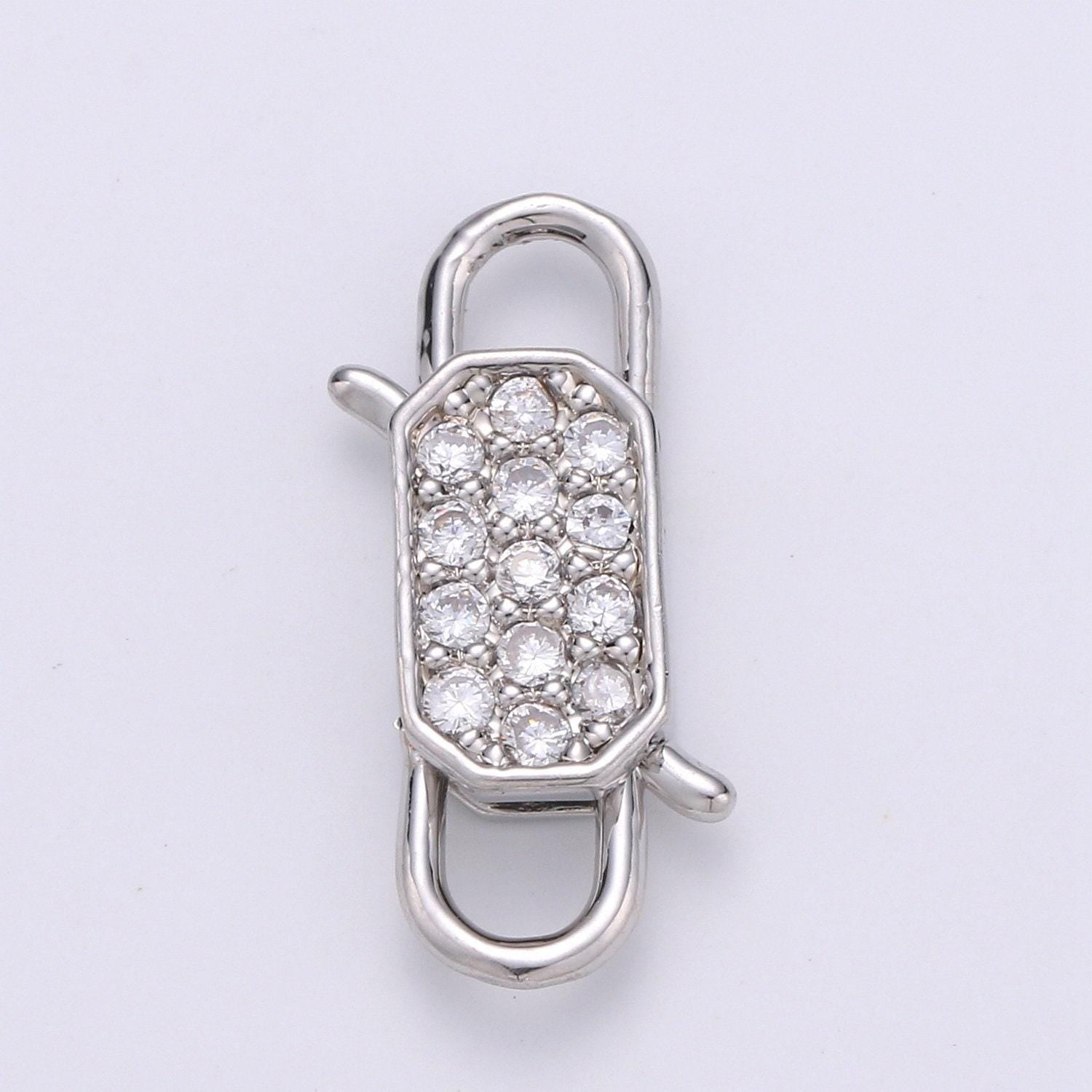 1x gold cz micro pave clasp rectangle lock, interlock micro pave clasp fastener for bracelet necklace clear pink black purple supp 725-729