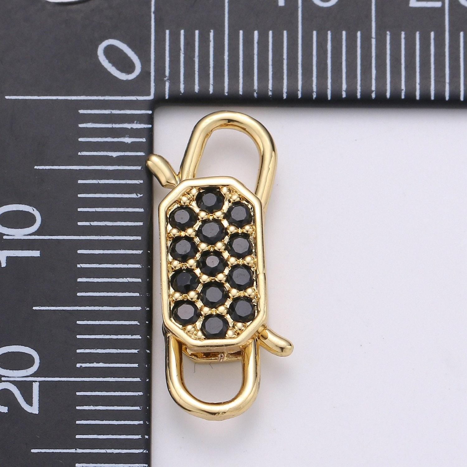 1x gold cz micro pave clasp rectangle lock, interlock micro pave clasp fastener for bracelet necklace clear pink black purple supp 725-729
