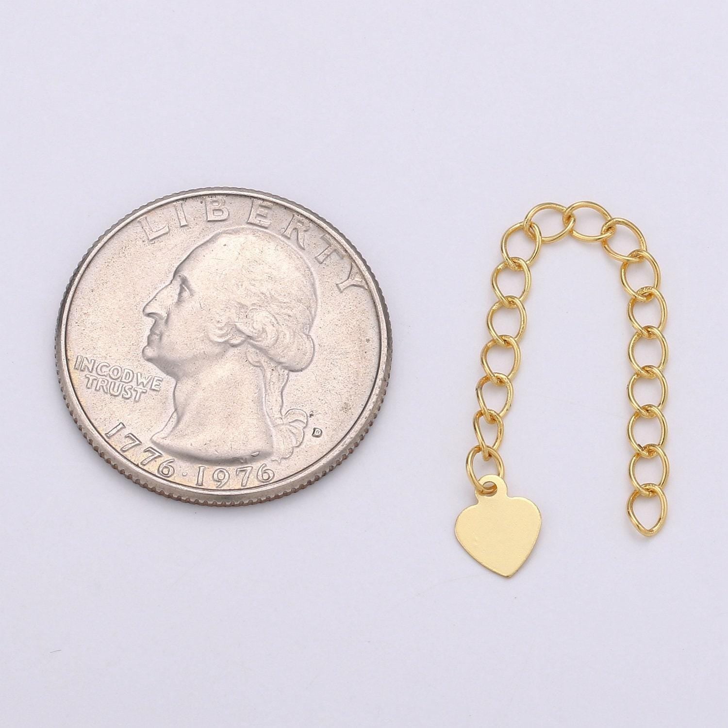 Gold filled chain extender for necklace bracelet supply component findings extenders w/ heart charm, k-624