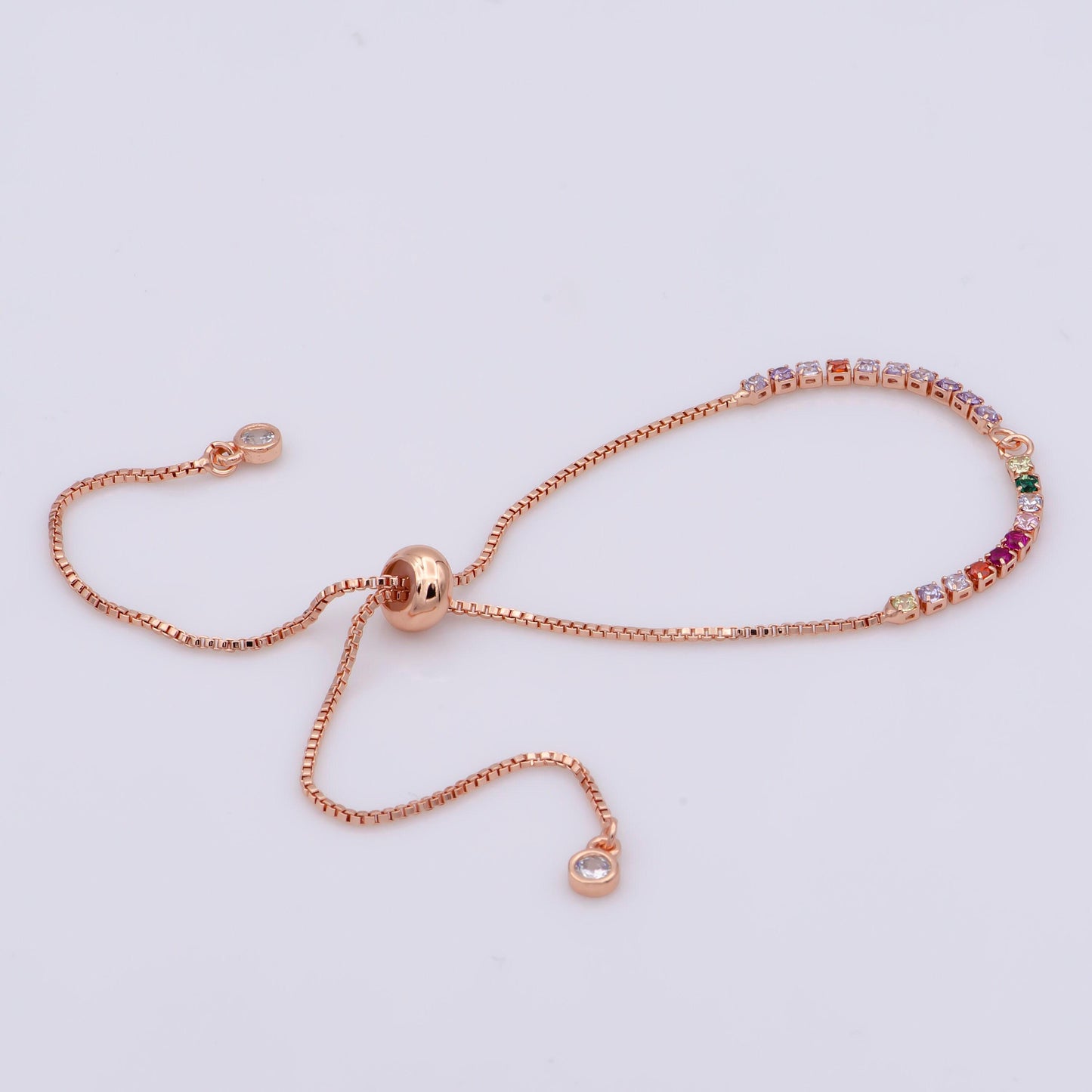 Adjustable gold filled bracelet half semi finished with rubber stopper bolo bracelets tennis bracelet box chain wholesale 1pc / 10pcs, k-508