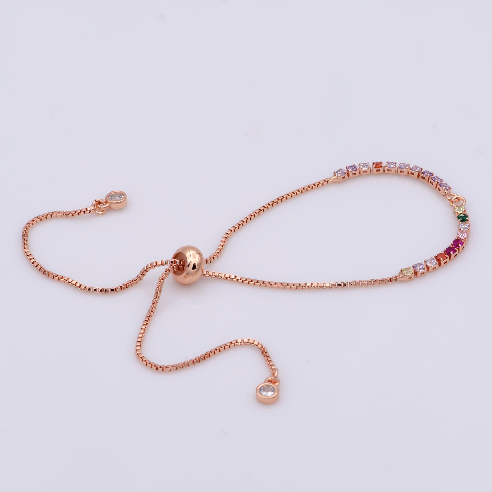 Adjustable gold filled bracelet half semi finished with rubber stopper bolo bracelets tennis bracelet box chain wholesale 1pc / 10pcs, k-508