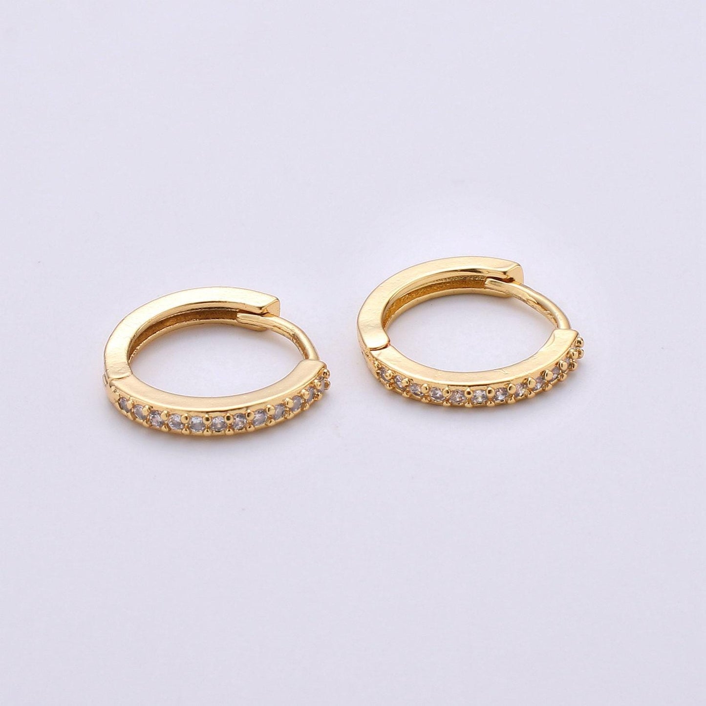 1 pair gold huggie earrings, 15mm diamond cubic zirconia pave hoop earrings, huggie hoop earring, hoop gift idea for her k-498