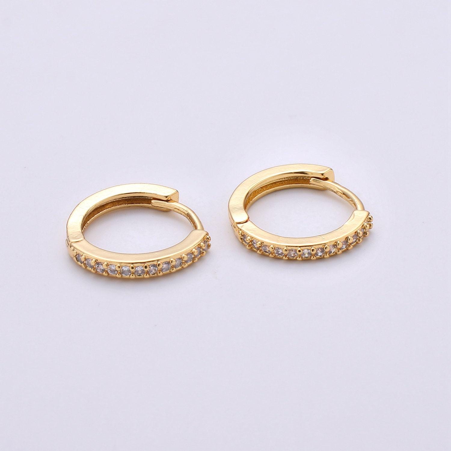 1 pair gold huggie earrings, 15mm diamond cubic zirconia pave hoop earrings, huggie hoop earring, hoop gift idea for her k-498