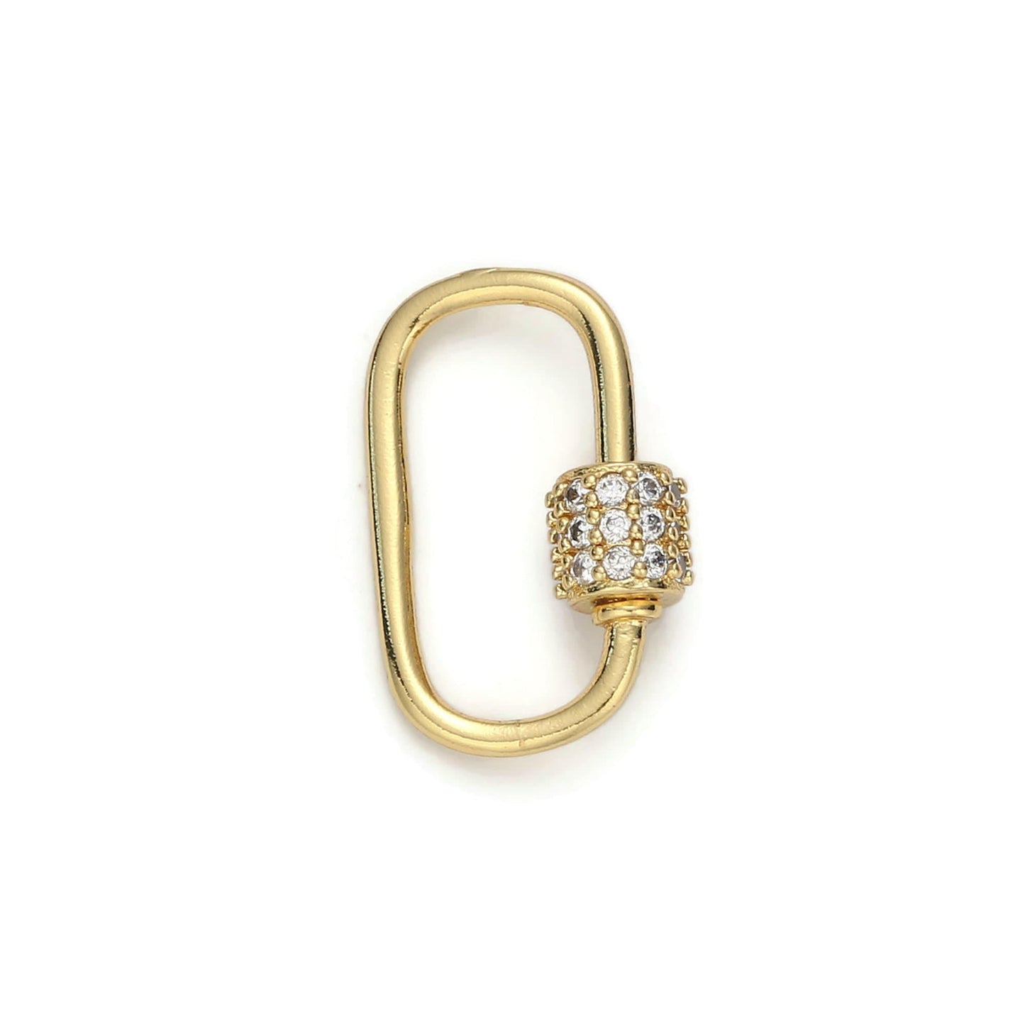 1pc carabiner screw clasp, screw clasp oval, interlocking oval clasp, pave oval shaped carabiner clasps, gold color option-471