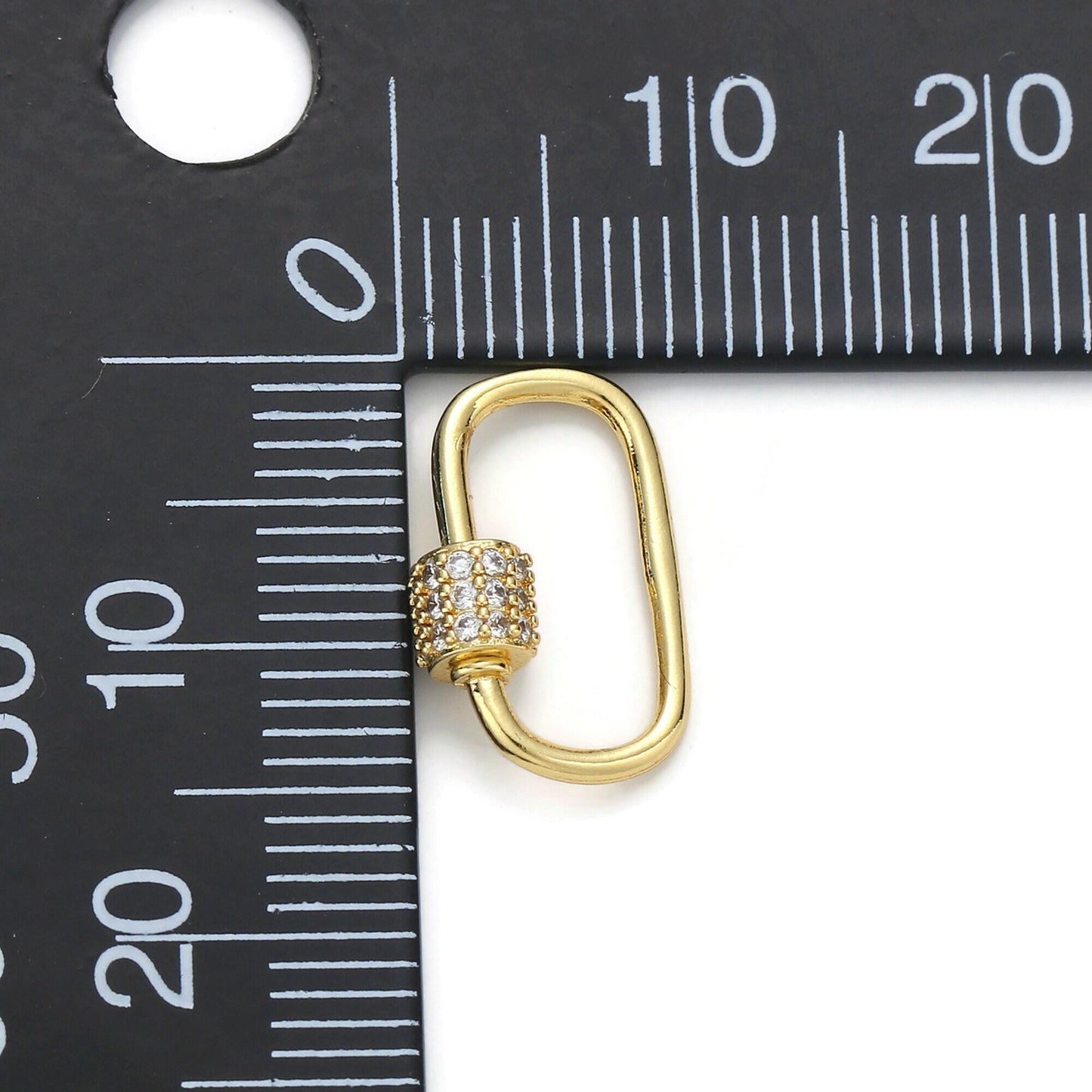1pc carabiner screw clasp, screw clasp oval, interlocking oval clasp, pave oval shaped carabiner clasps, gold color option-471