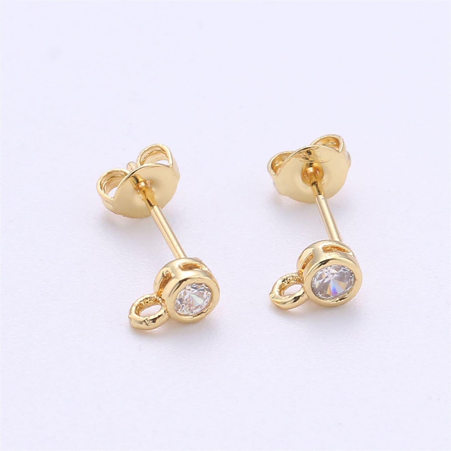 1 pair round 3 mm cz ear stud open link gold filled earring nickel free minimalist earring making post,jewelry making supply, k-326