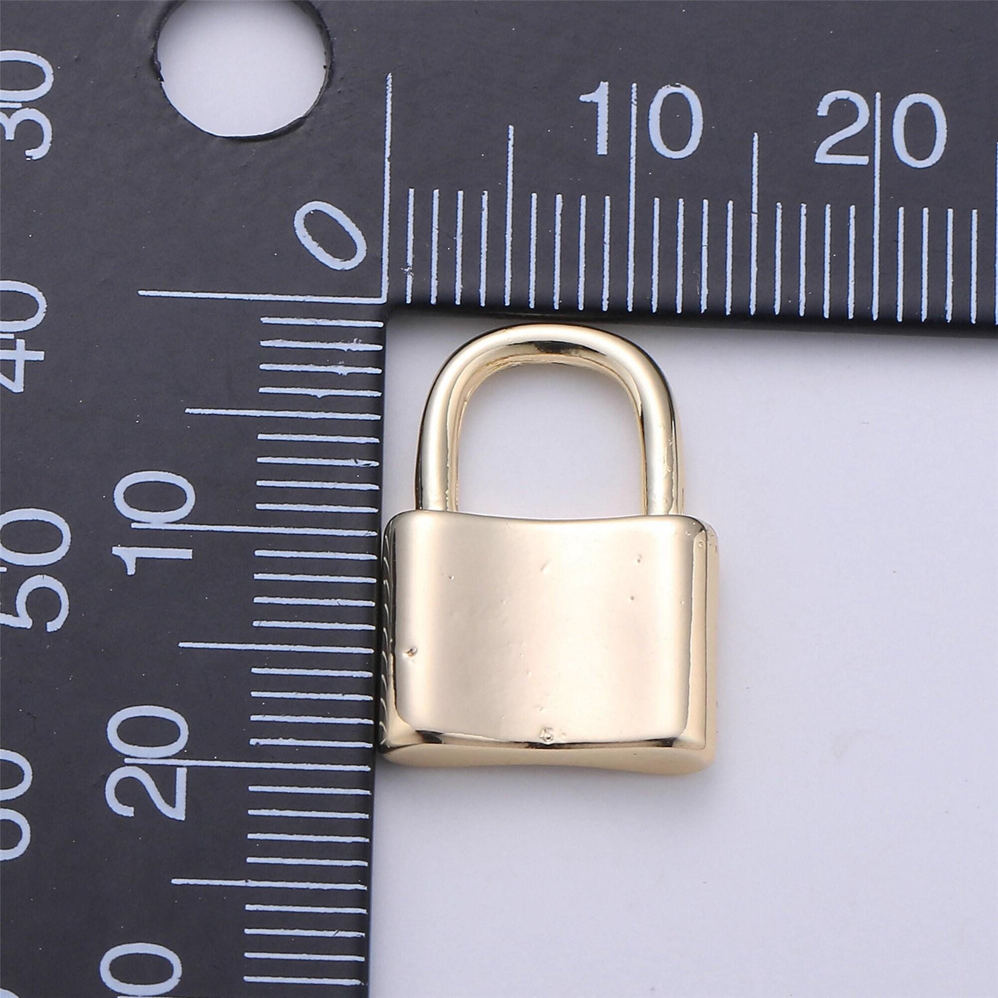 24k gold padlock charm pendant, white charm necklace for statement necklace component, 19.2mm x 13.6mm, k-149