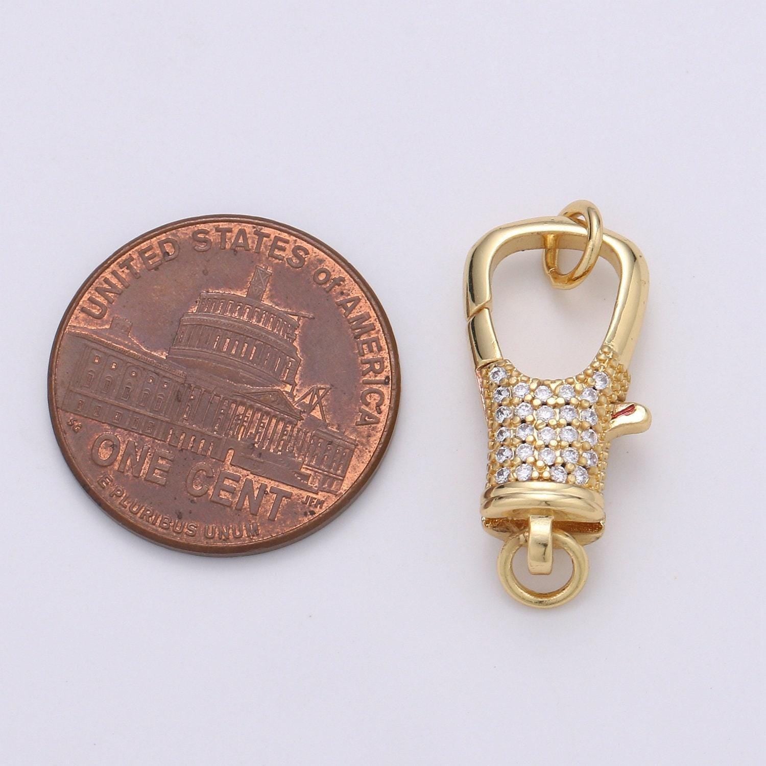 14k gold cz micro pave clasp rectangle lock clasp, interlock micro pave clasp fastener for bracelet necklace, supp-720
