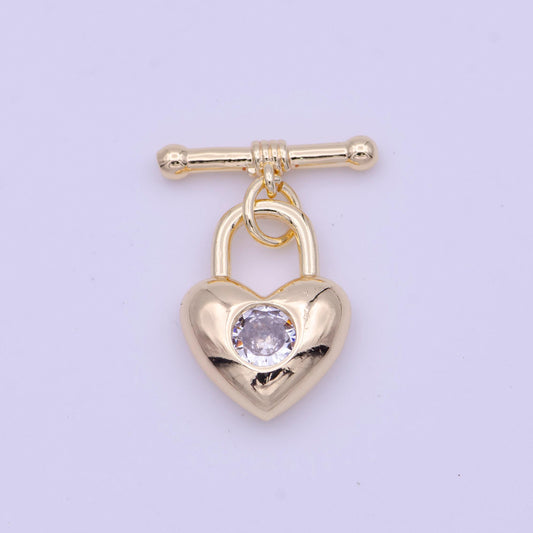 Mini heart gold toggle clasp, ot clasp with clear blue red cz for jewelry supply end clasp