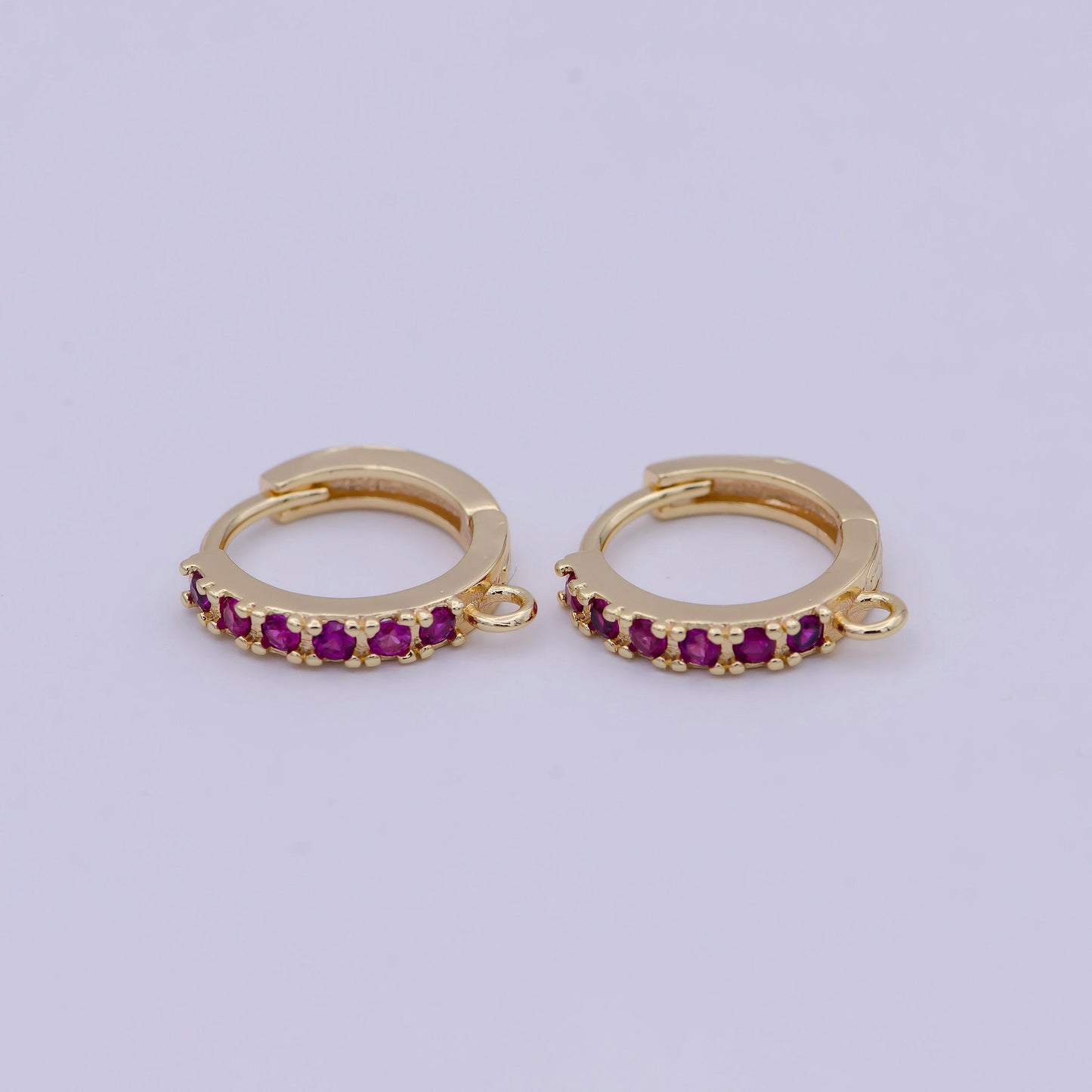 18k gold filled pink cubic one touch w/ open link, lead nickel free lever back earring making component cz hoop k-017