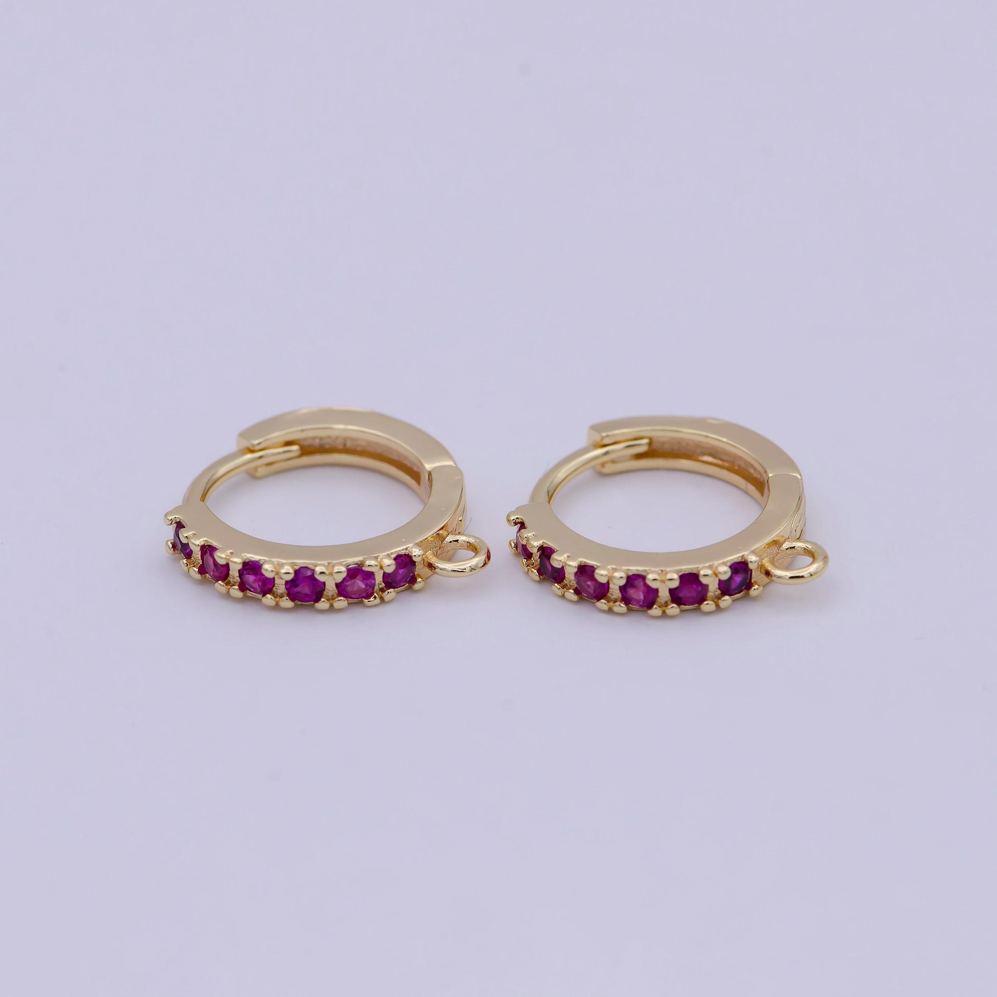 18k gold filled pink cubic one touch w/ open link, lead nickel free lever back earring making component cz hoop k-017