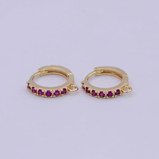 18k gold filled pink cubic one touch w/ open link, lead nickel free lever back earring making component cz hoop k-017