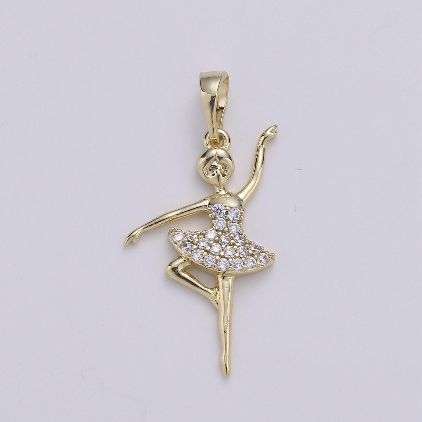 14k gold ballerina pendant, angel charm, micro pave cubic mini pendant, dainty beautiful jewelry bracelet earring necklace, pdgf-1971