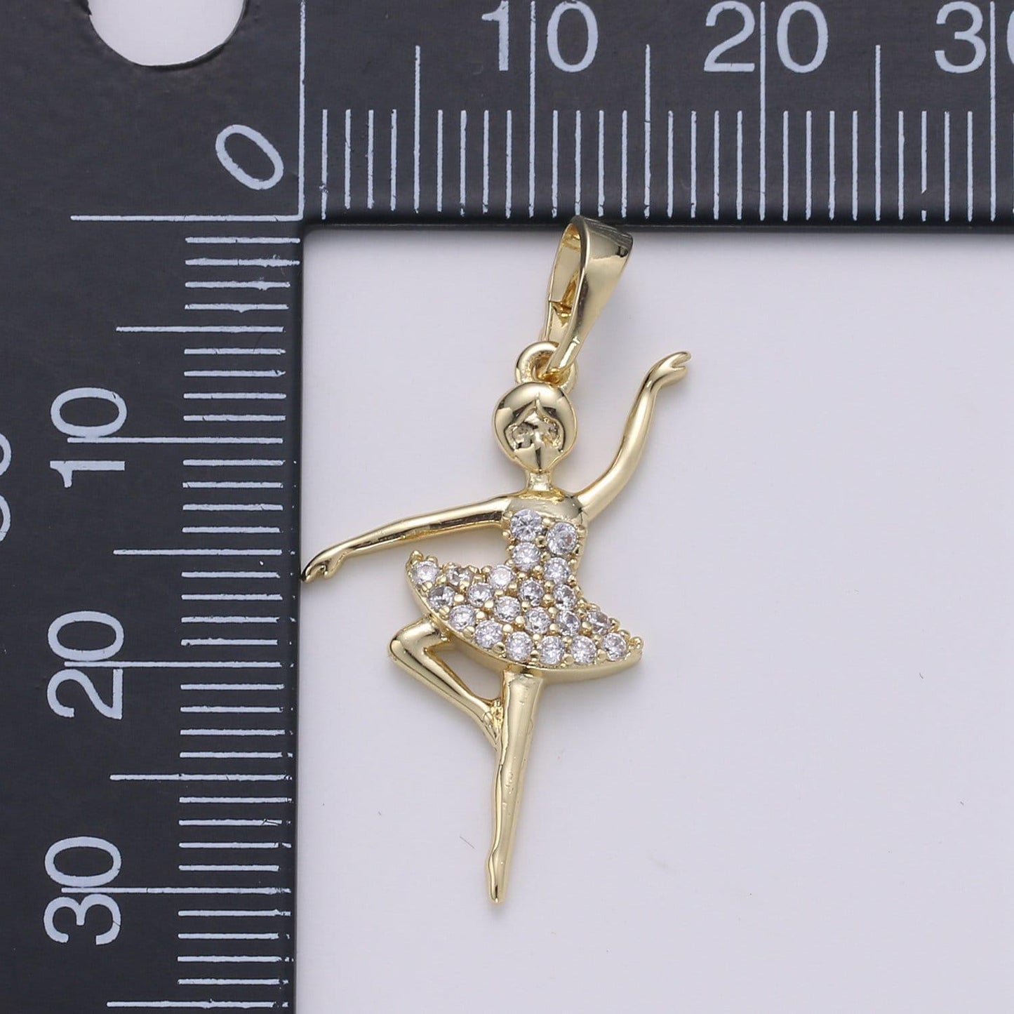 14k gold ballerina pendant, angel charm, micro pave cubic mini pendant, dainty beautiful jewelry bracelet earring necklace, pdgf-1971