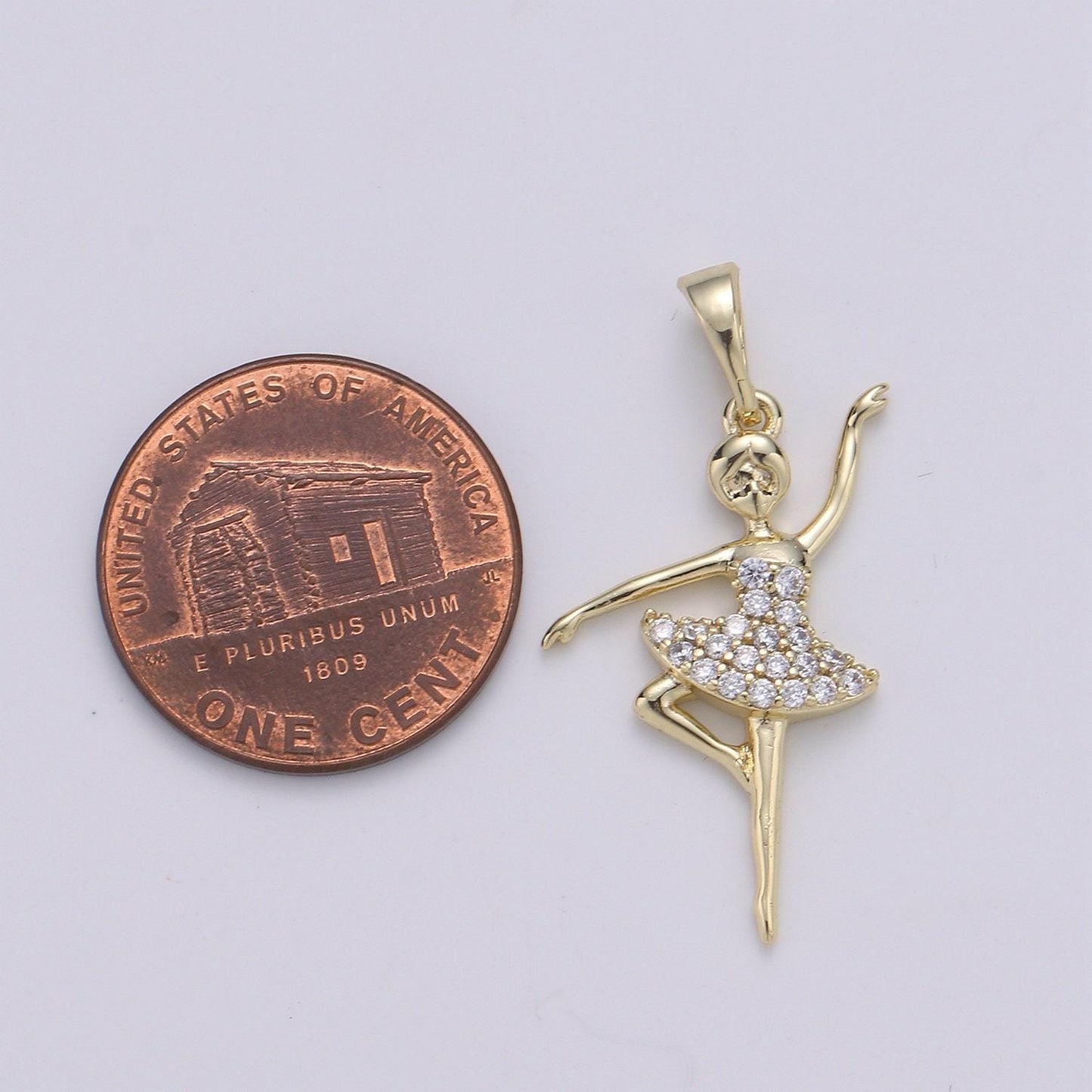 14k gold ballerina pendant, angel charm, micro pave cubic mini pendant, dainty beautiful jewelry bracelet earring necklace, pdgf-1971