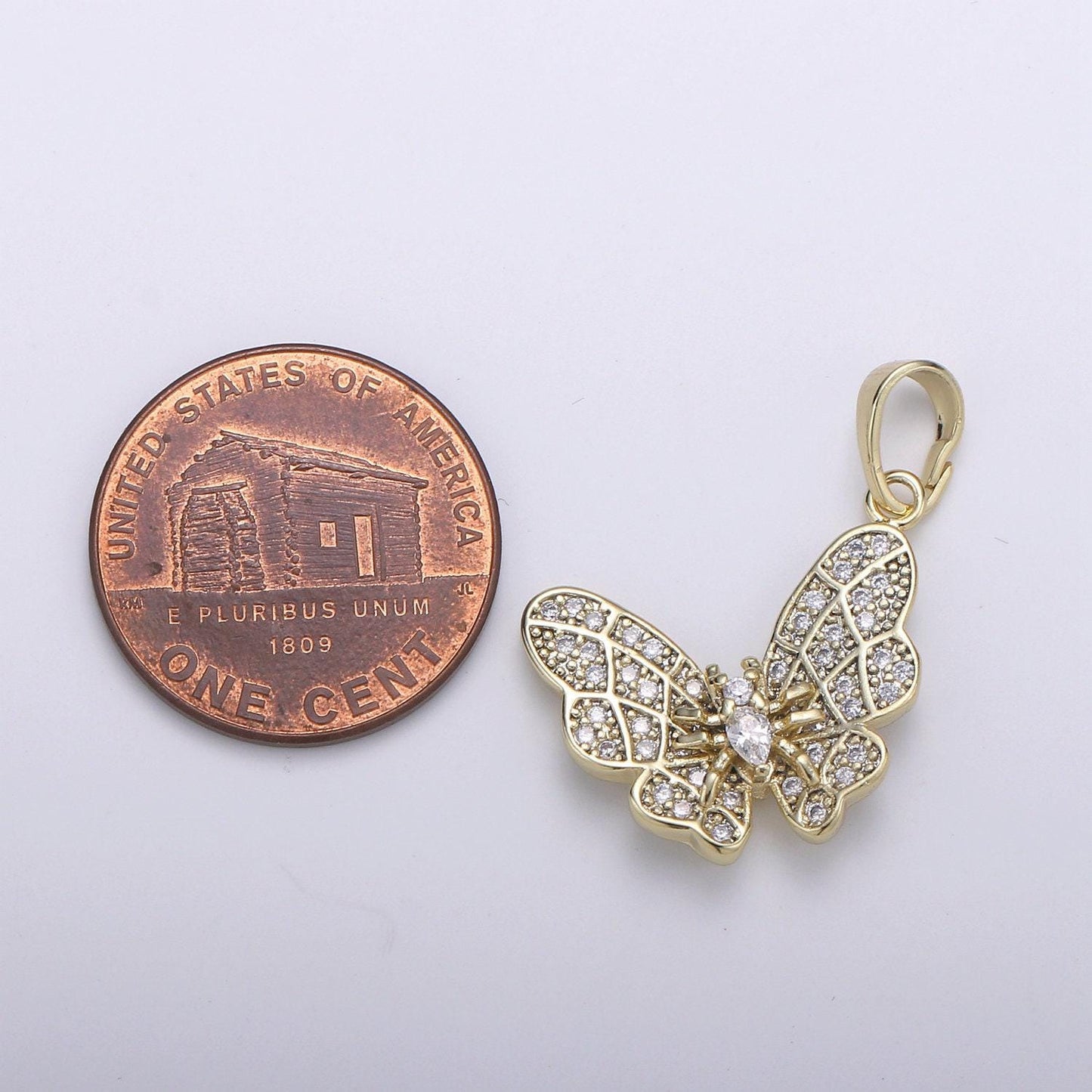 14k gold micro pave butterfly charm cubic zirconia mariposa pendant charm pear cut cz moth charm, pdgf-1968
