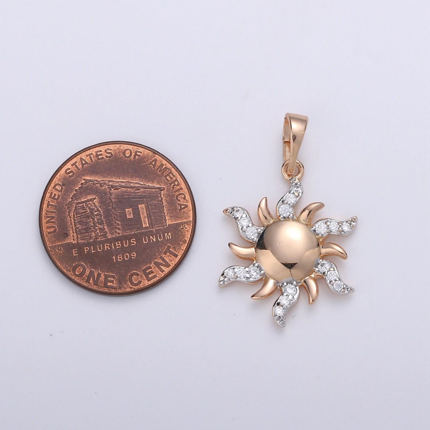 Sun flower 18k gold charm, sunburst micro pave charm, planetoid pendant, marisol sunburst charm, planet charm, cubic charm, pdgf-1965