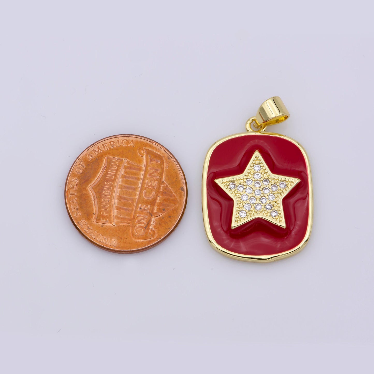 24k gold filled enamel star charm military tag pendant, red white black celestial charm, enamel jewelry micro pave pendant