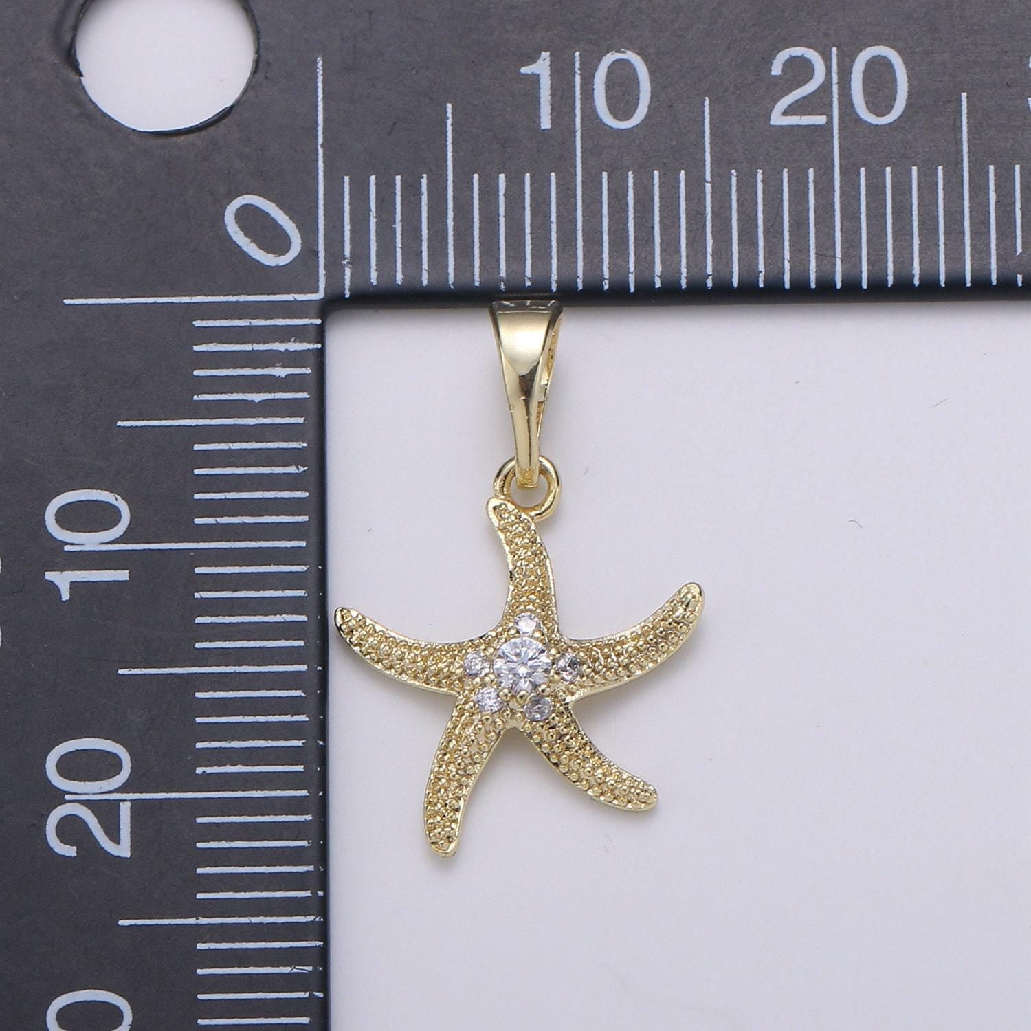Star fish 14k gold micro pave pendant, sea star cz cluster charm, cubic zirconia animal pendant, diy jewelry, j-91