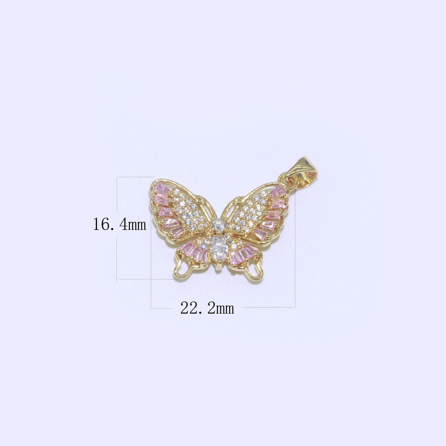 Pink 14k gold filled micro pave cz butterfly pendant charm dangle mariposa monarch animal pendant charm baguette for necklace