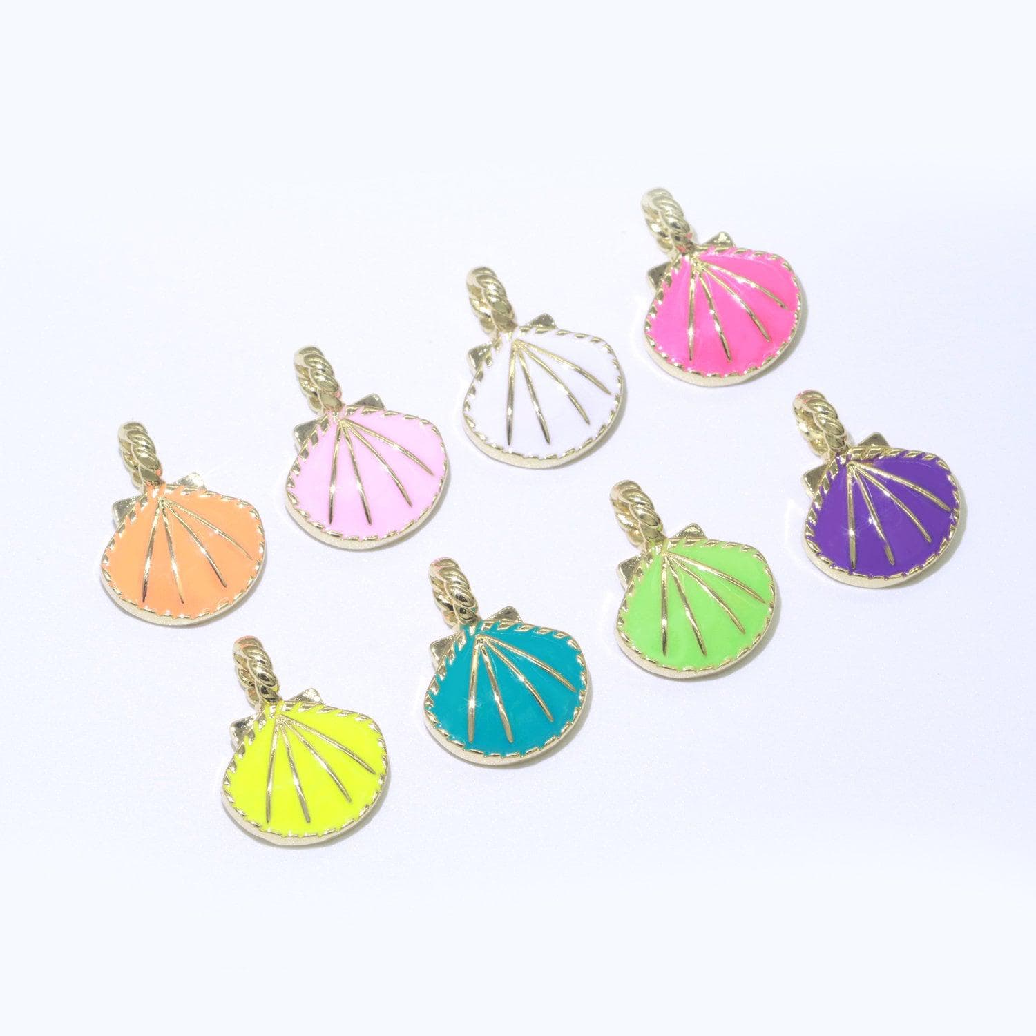 Dainty enamel sea shell charm, seashell charm, oyster necklace pendant, under the sea beach jewelry inspired pink green orange purple charm