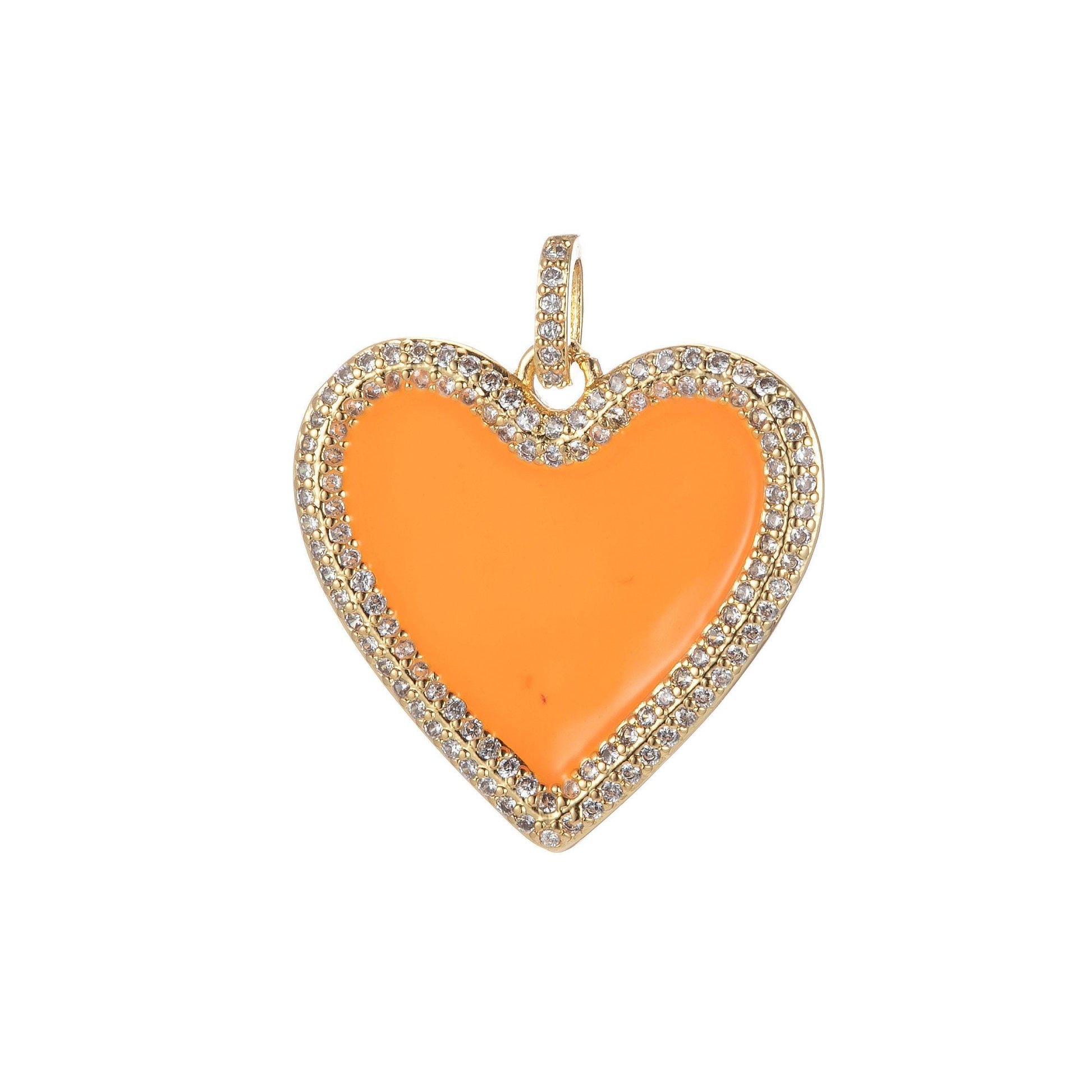 Micro pave neon heart charm enamel heart pendant for necklace earring charm component in 14k gold filled over brass red white yellow pink
