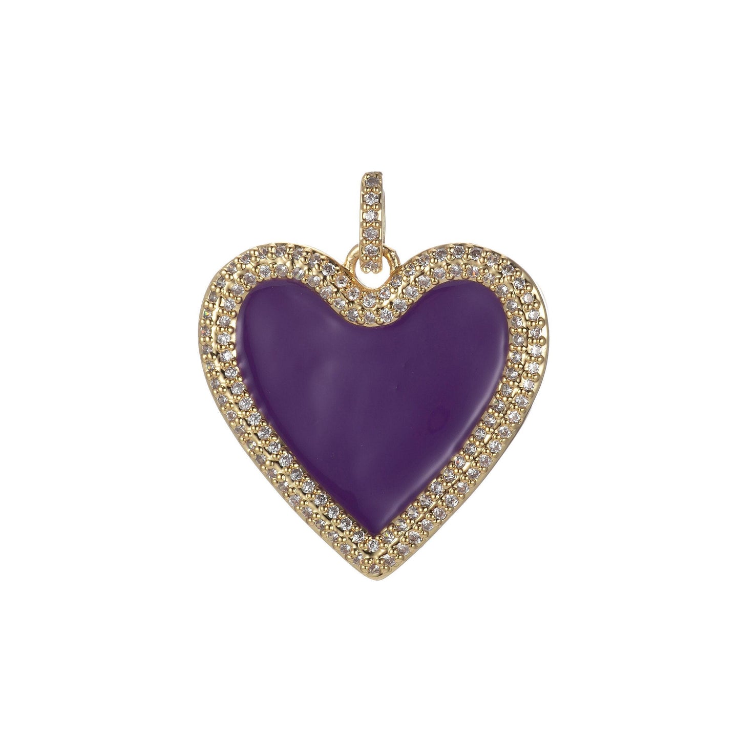 Micro pave neon heart charm enamel heart pendant for necklace earring charm component in 14k gold filled over brass red white yellow pink