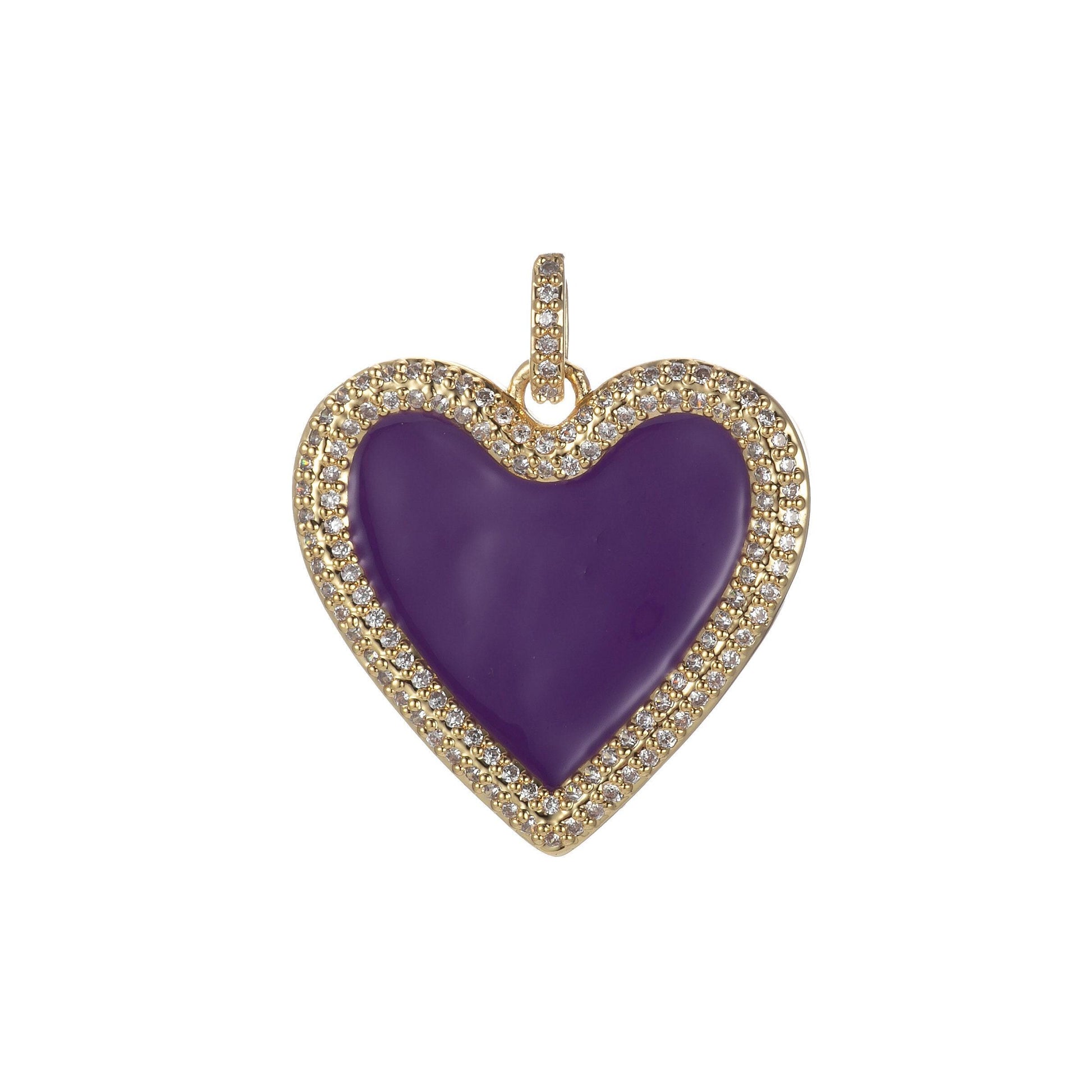 Micro pave neon heart charm enamel heart pendant for necklace earring charm component in 14k gold filled over brass red white yellow pink