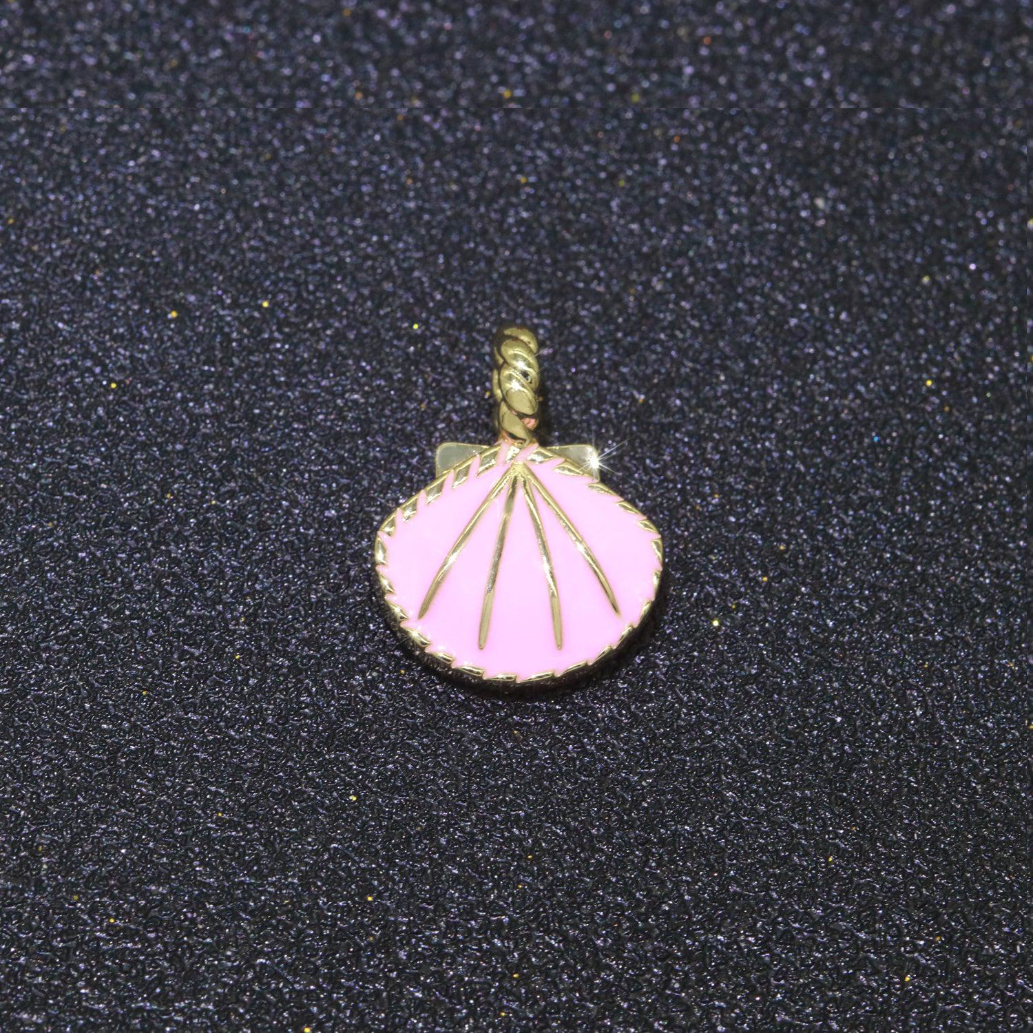 Dainty enamel sea shell charm, seashell charm, oyster necklace pendant, under the sea beach jewelry inspired pink green orange purple charm