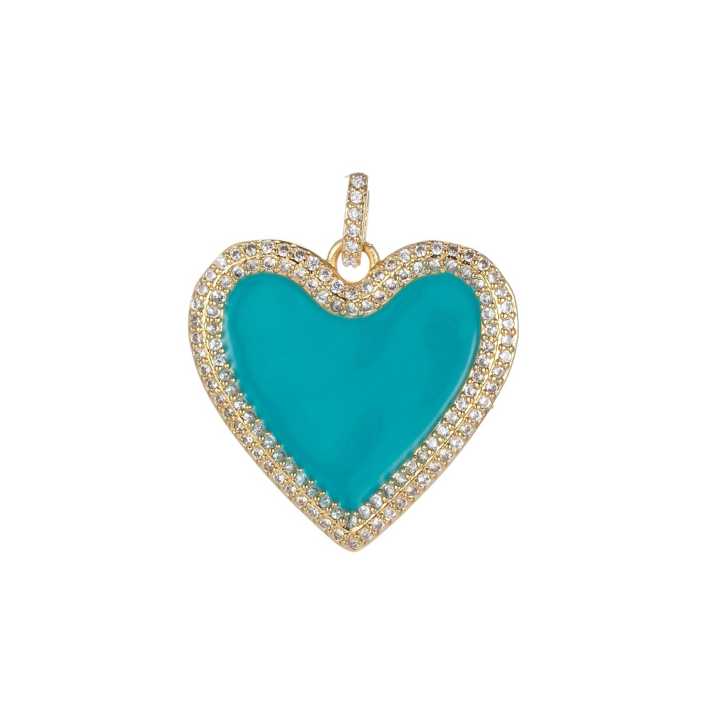 Micro pave neon heart charm enamel heart pendant for necklace earring charm component in 14k gold filled over brass red white yellow pink