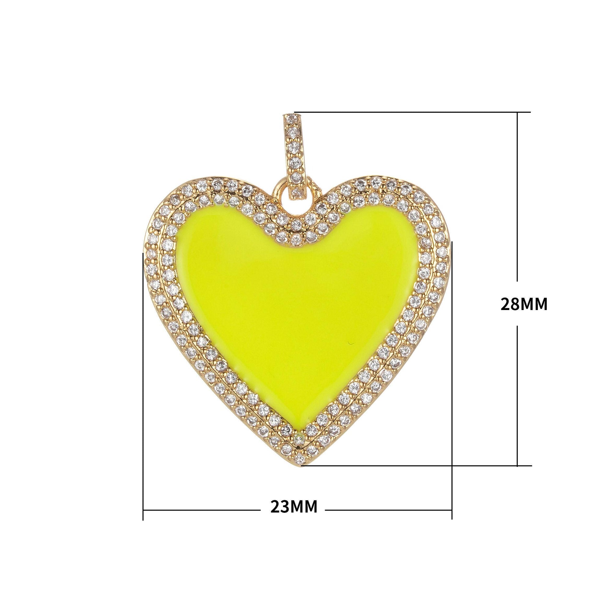 Micro pave neon heart charm enamel heart pendant for necklace earring charm component in 14k gold filled over brass red white yellow pink