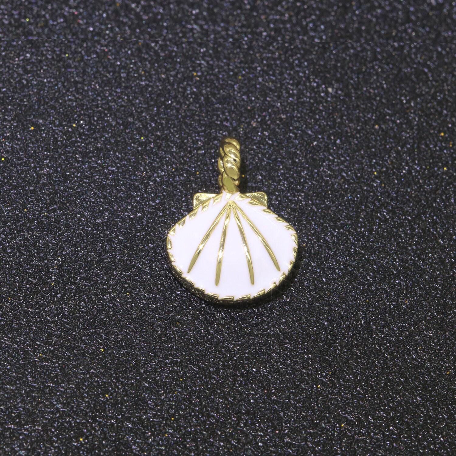 Dainty enamel sea shell charm, seashell charm, oyster necklace pendant, under the sea beach jewelry inspired pink green orange purple charm