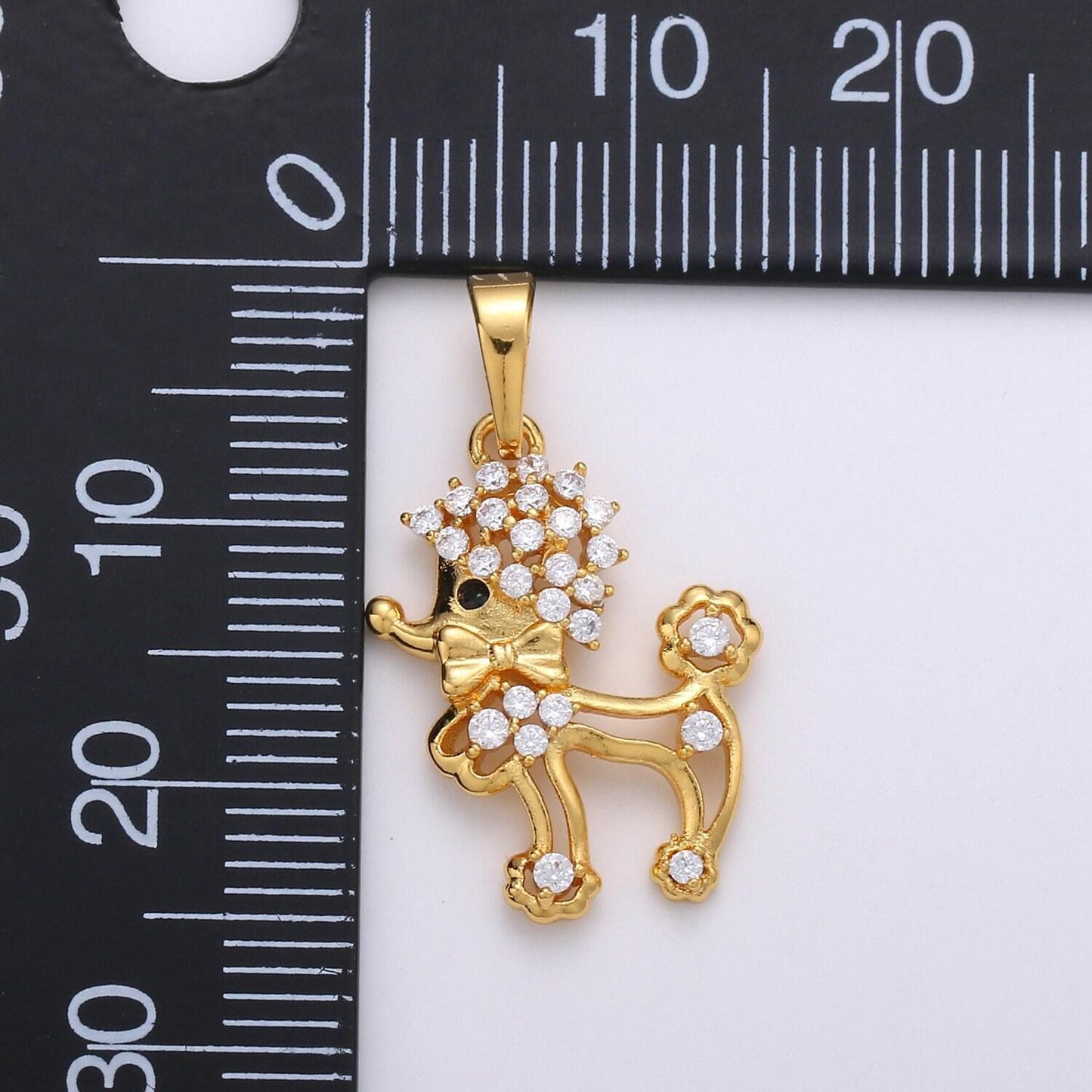 Poodle 24k gold micro pave pendant, dog cz cluster charm, cubic zirconia puppy animal pendant, diy jewelry, pdgf-1959