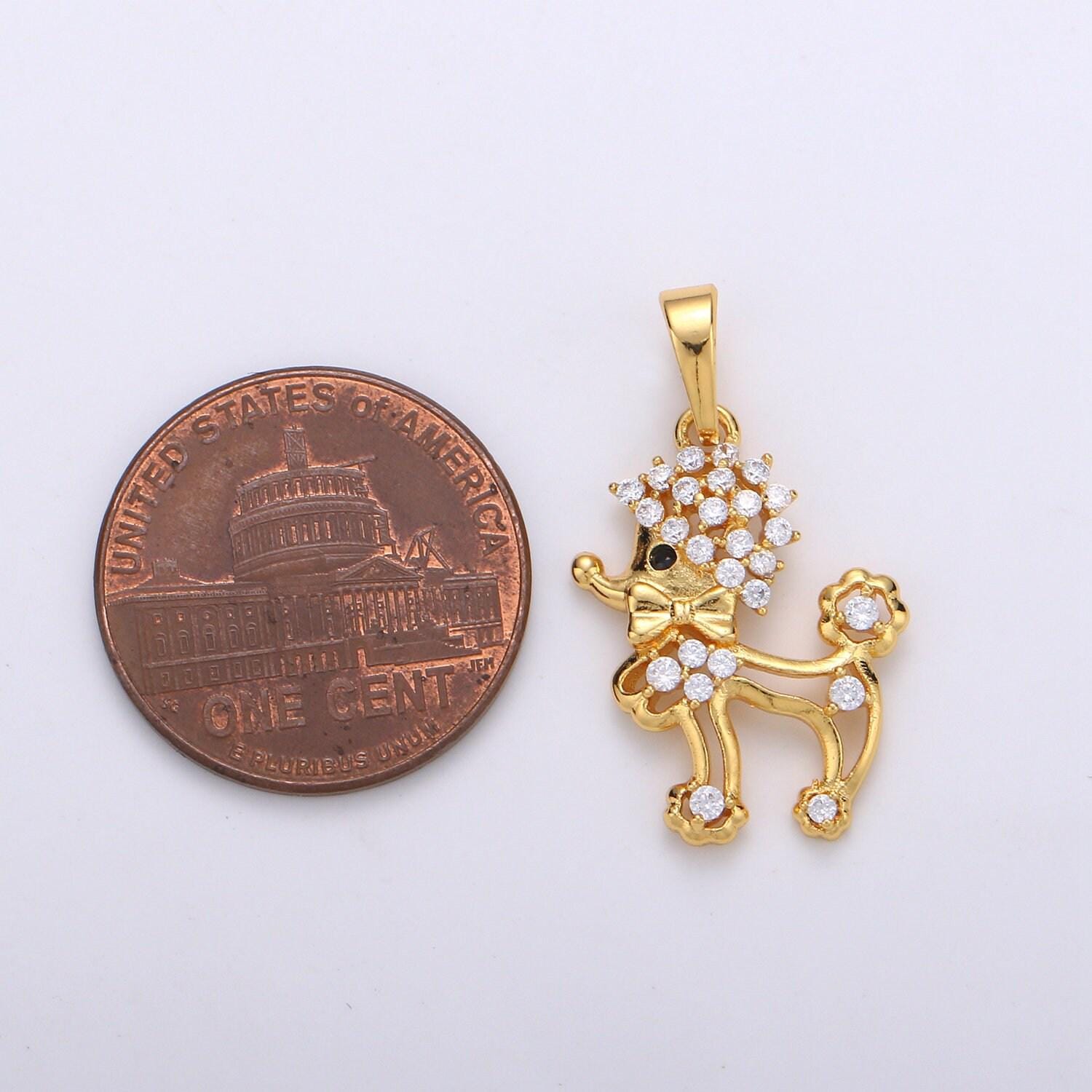 Poodle 24k gold micro pave pendant, dog cz cluster charm, cubic zirconia puppy animal pendant, diy jewelry, pdgf-1959