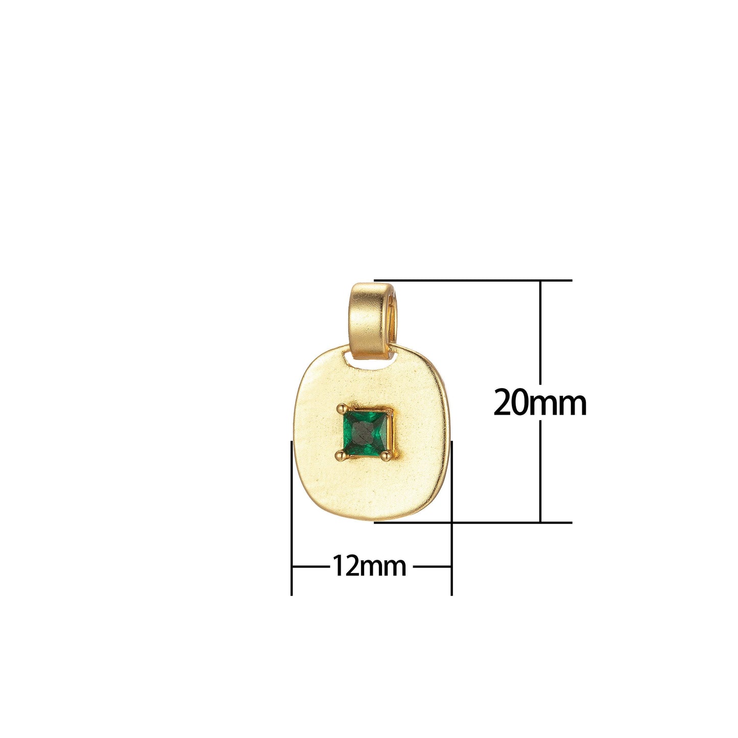 1x dainty emerald green, red, clear cz square gold medallion charm tiny small pendant tag charm, bracelet necklace earring finding, j-850