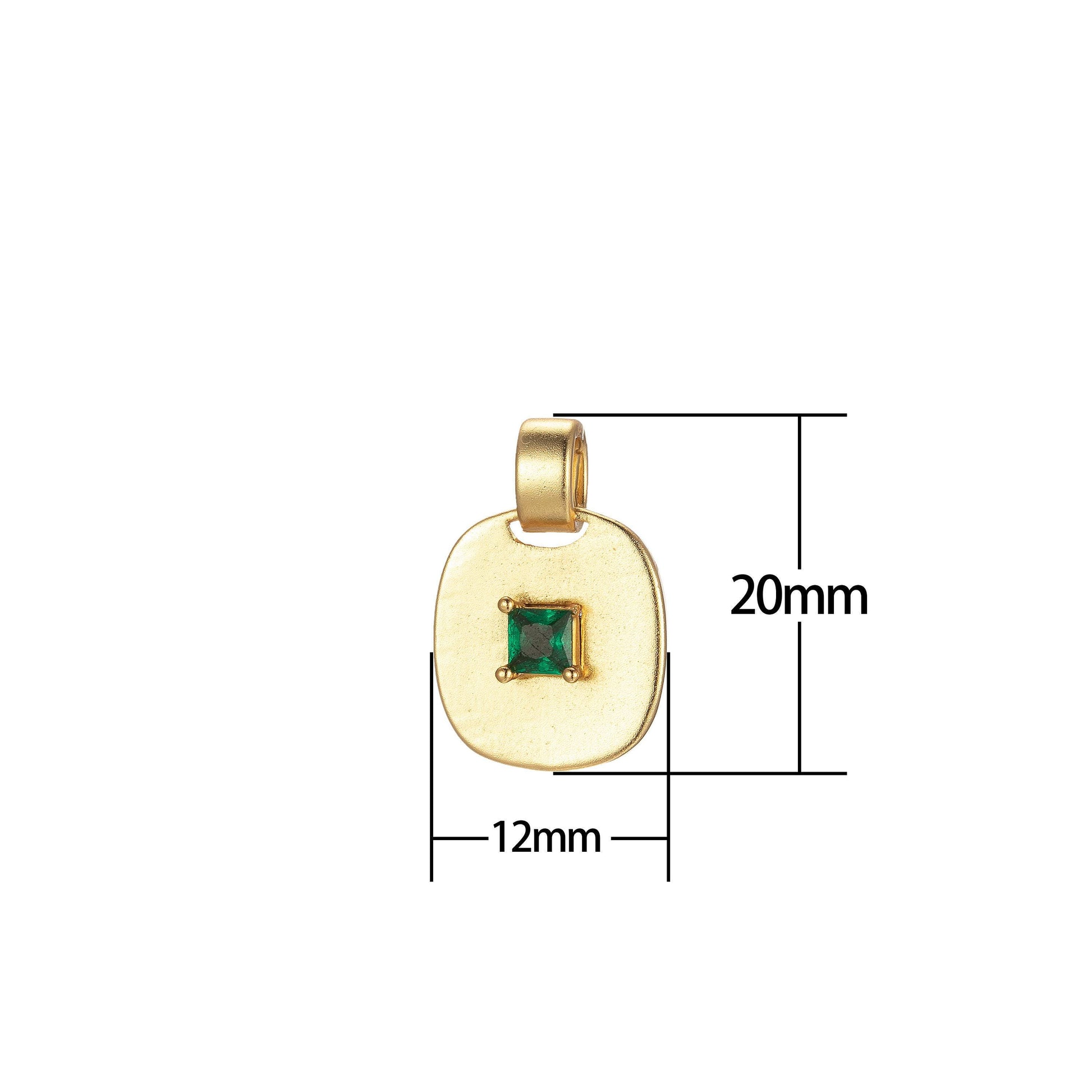 1x dainty emerald green, red, clear cz square gold medallion charm tiny small pendant tag charm, bracelet necklace earring finding, j-850