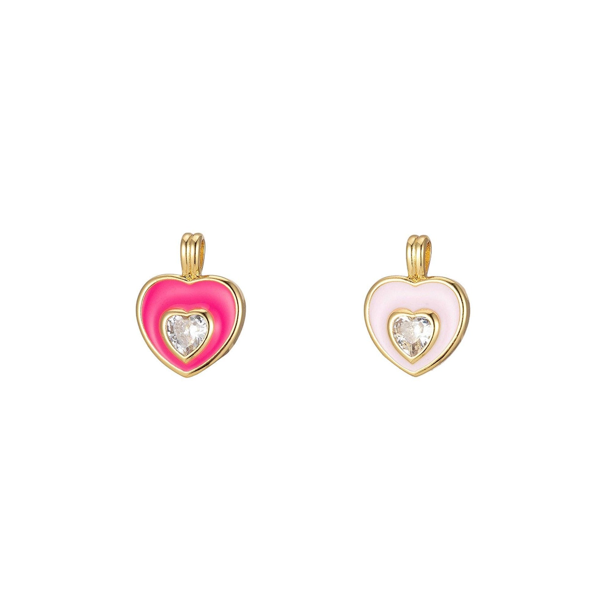 Mini gold heart cubic charms, enamel frame love charm, cz charm ,gold love lock charm relationship jewelry inspired, 2243
