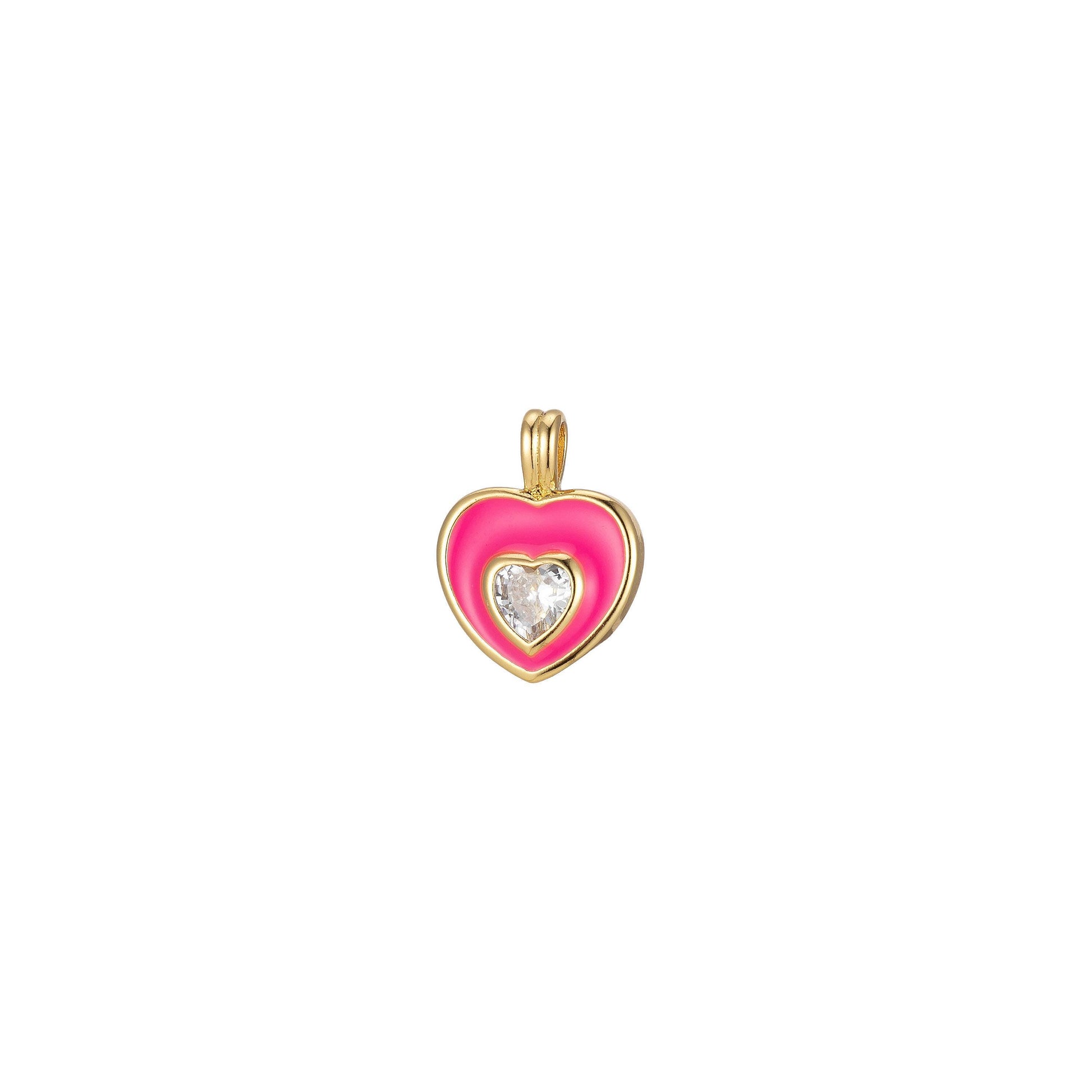 Mini gold heart cubic charms, enamel frame love charm, cz charm ,gold love lock charm relationship jewelry inspired, 2243
