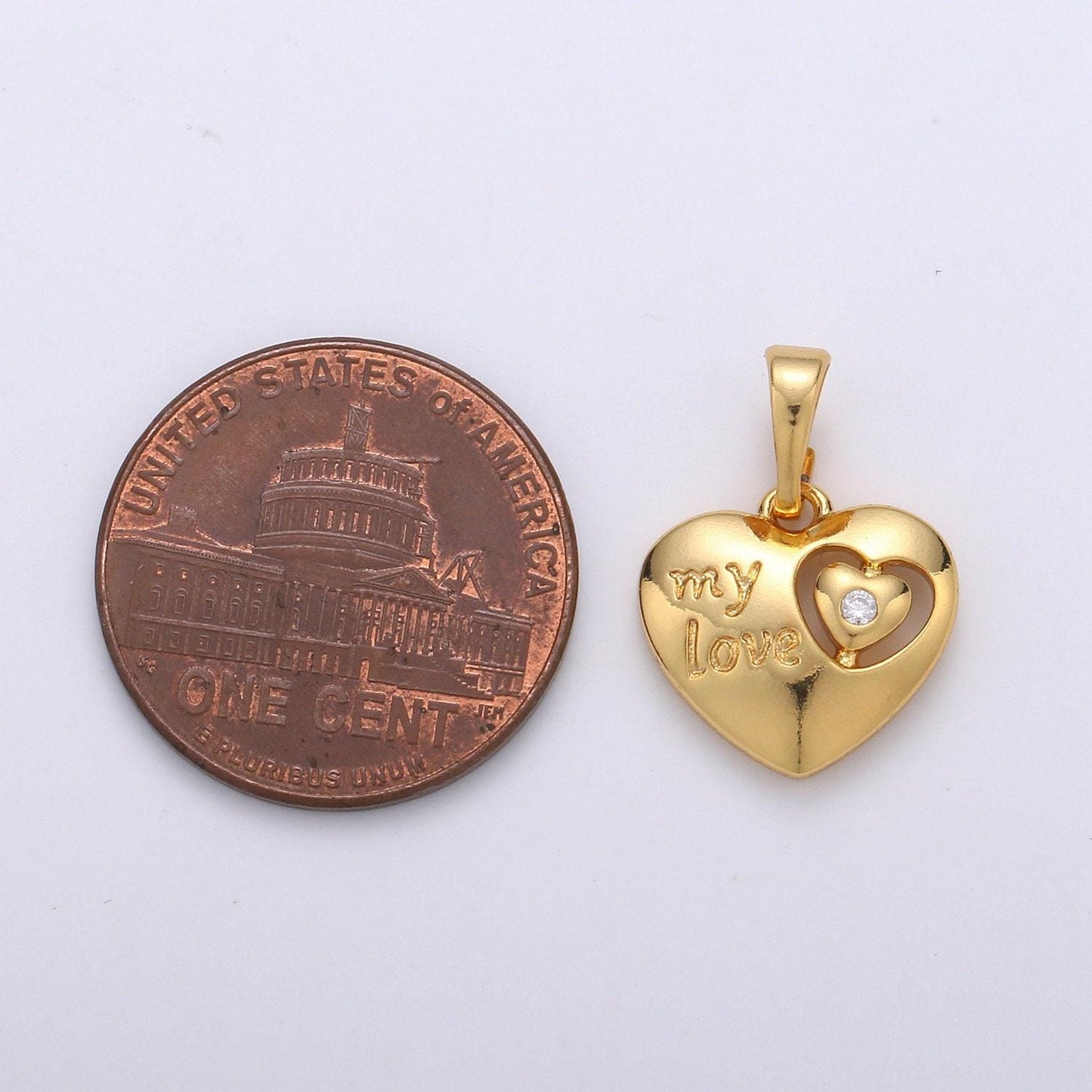 My love cz heart 24k gold pendant double hearts charm, heart to heart pendant charm, charm, for diy jewelry, pdgf-1954