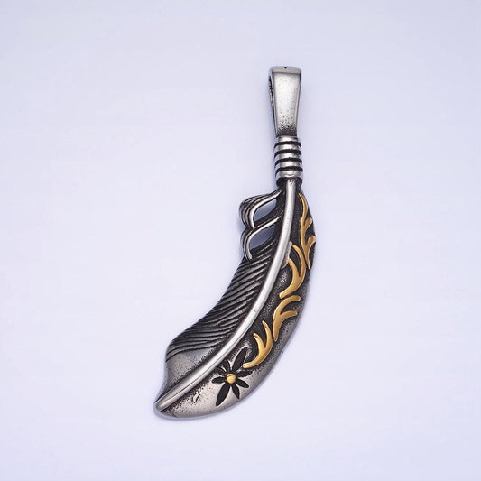 Silver gold stainless steel feather pendant indian tribe men leaf charms for jewelry making lead nickel free tarnish free | j-809