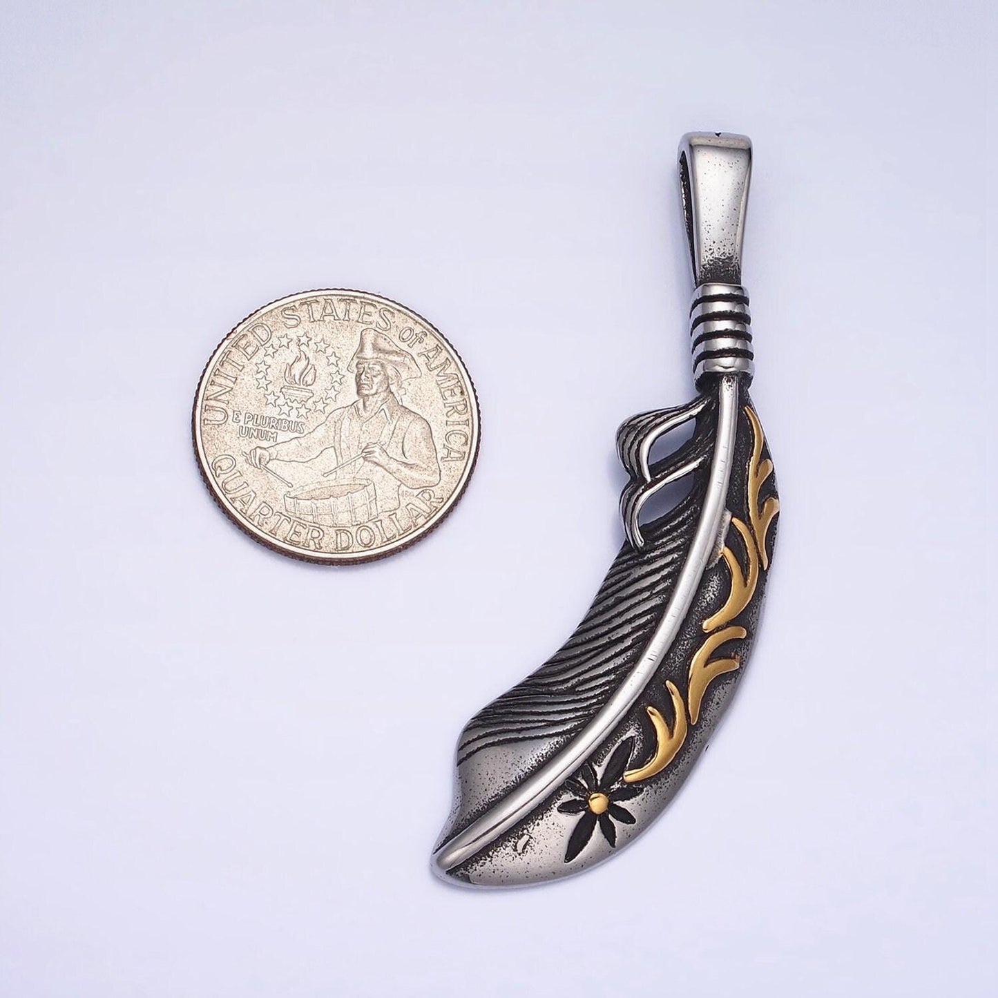 Silver gold stainless steel feather pendant indian tribe men leaf charms for jewelry making lead nickel free tarnish free | j-809