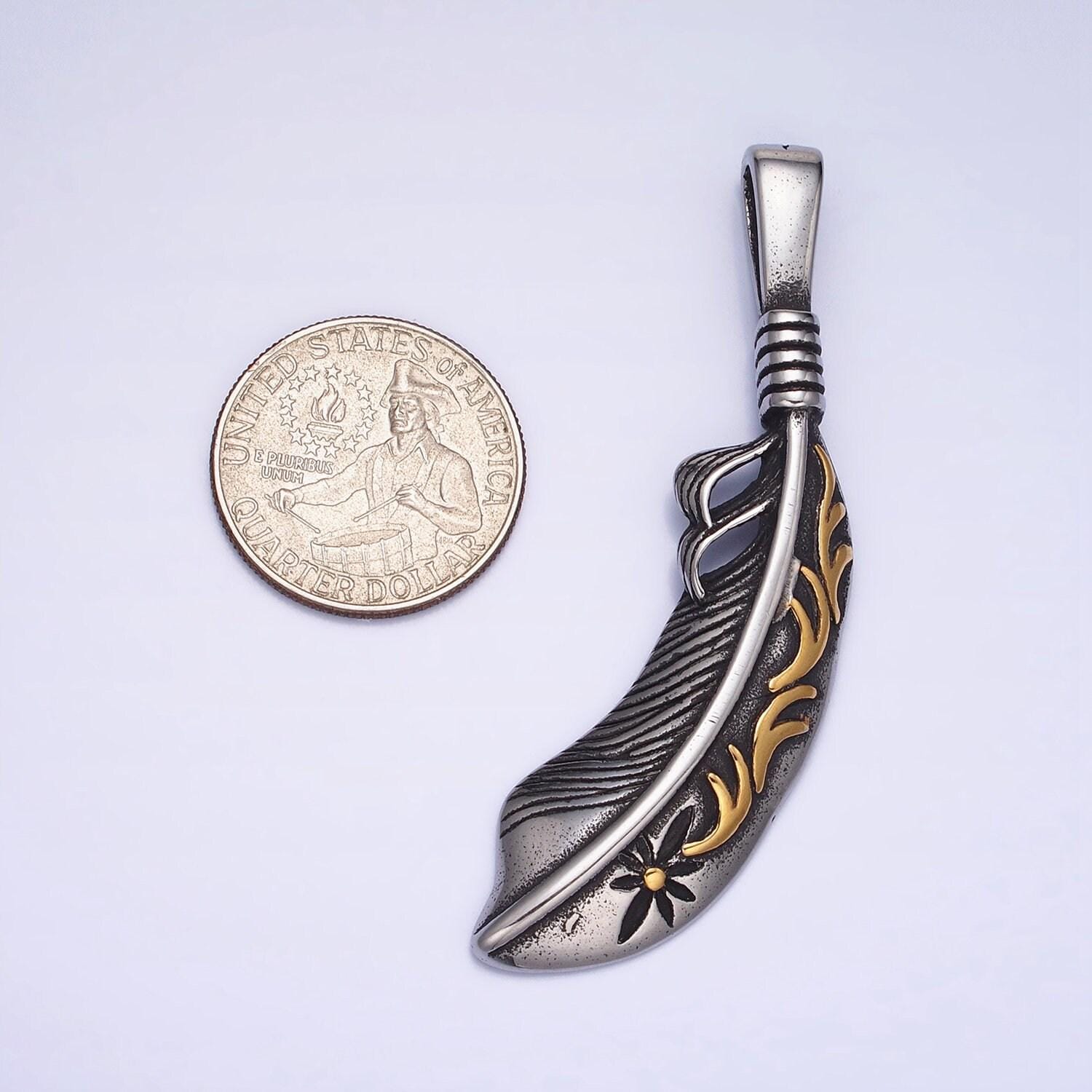 Silver gold stainless steel feather pendant indian tribe men leaf charms for jewelry making lead nickel free tarnish free | j-809