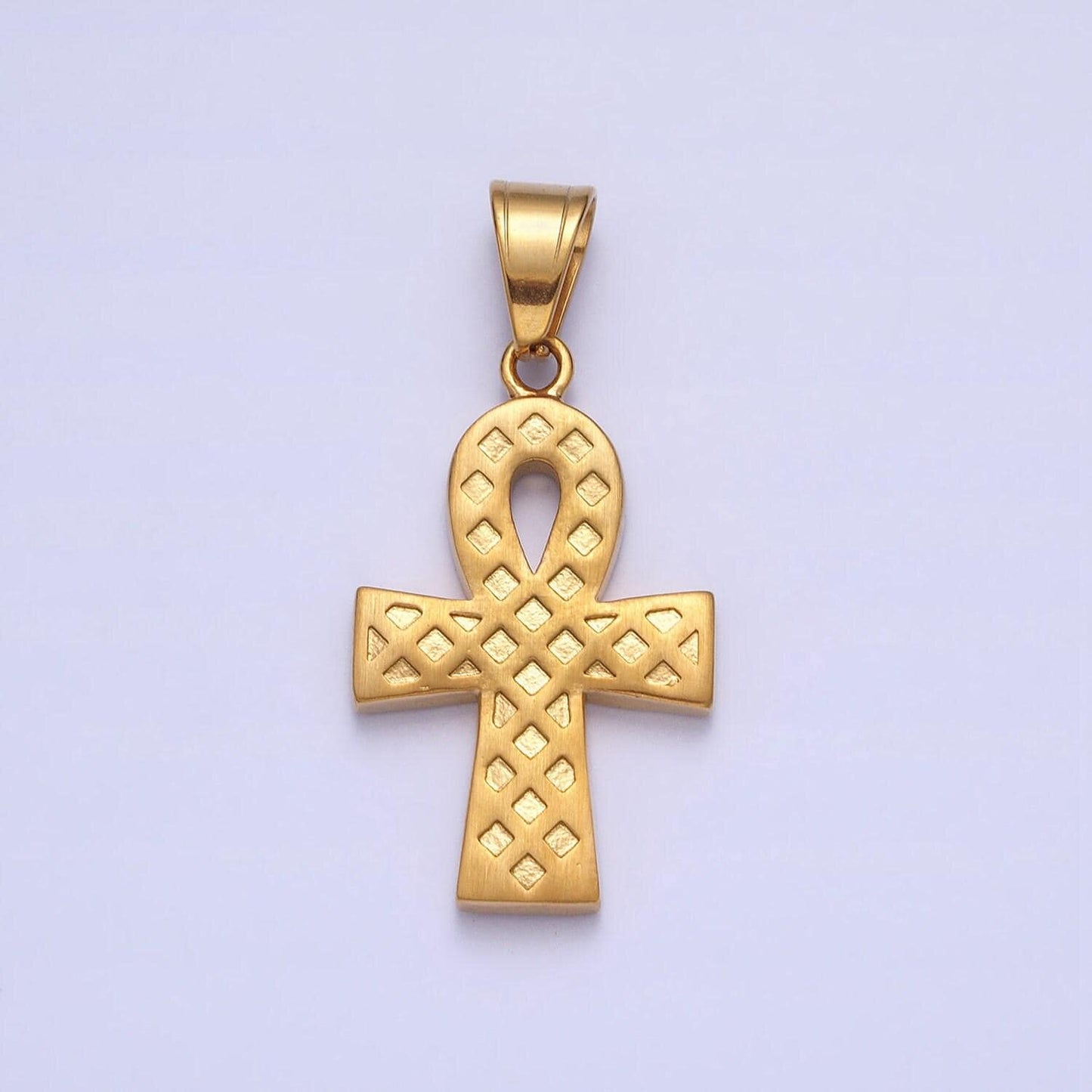 Gold ankh cross pendant in gold stainless steel charm lead nickel free tarnish resistant jewelry j796