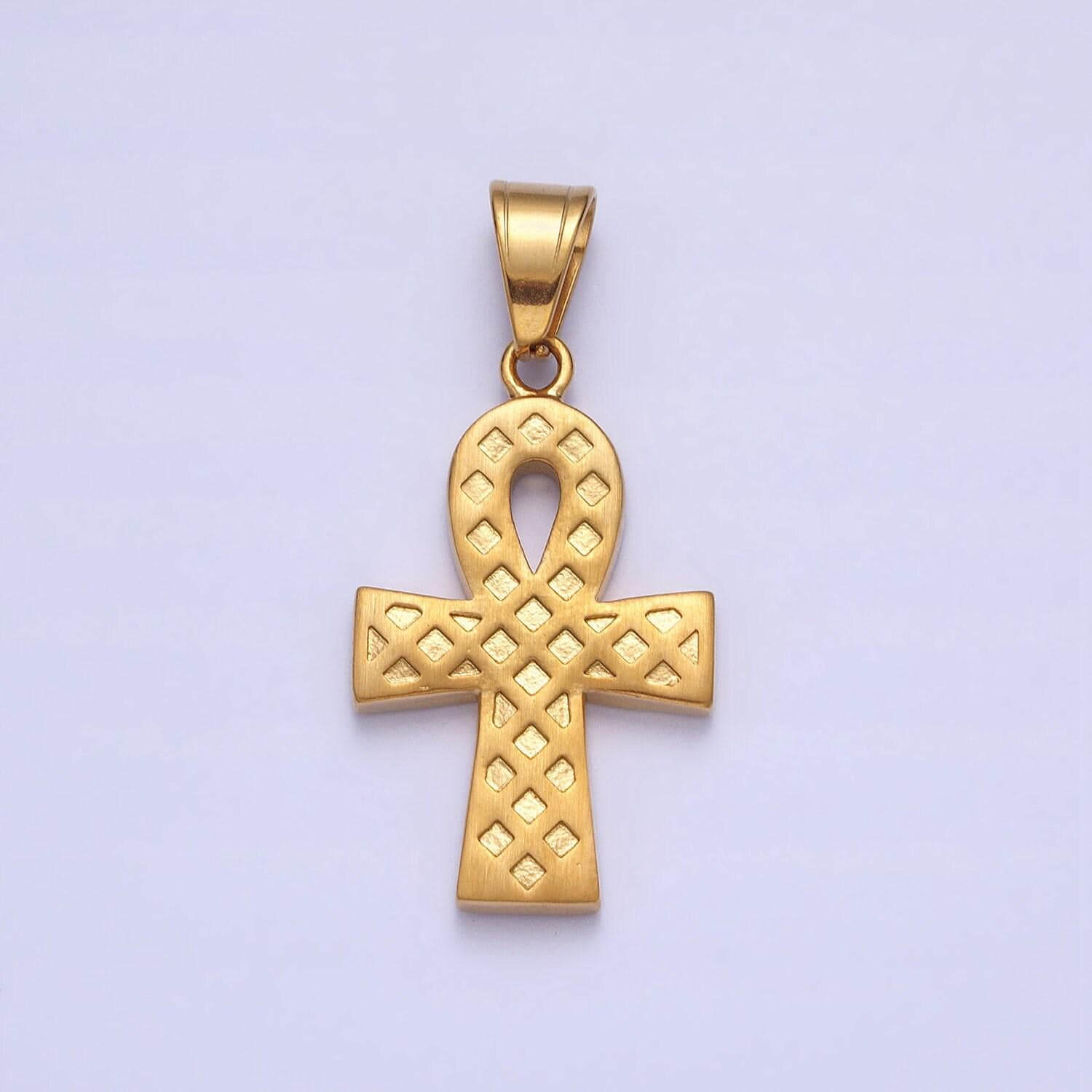 Gold ankh cross pendant in gold stainless steel charm lead nickel free tarnish resistant jewelry j796