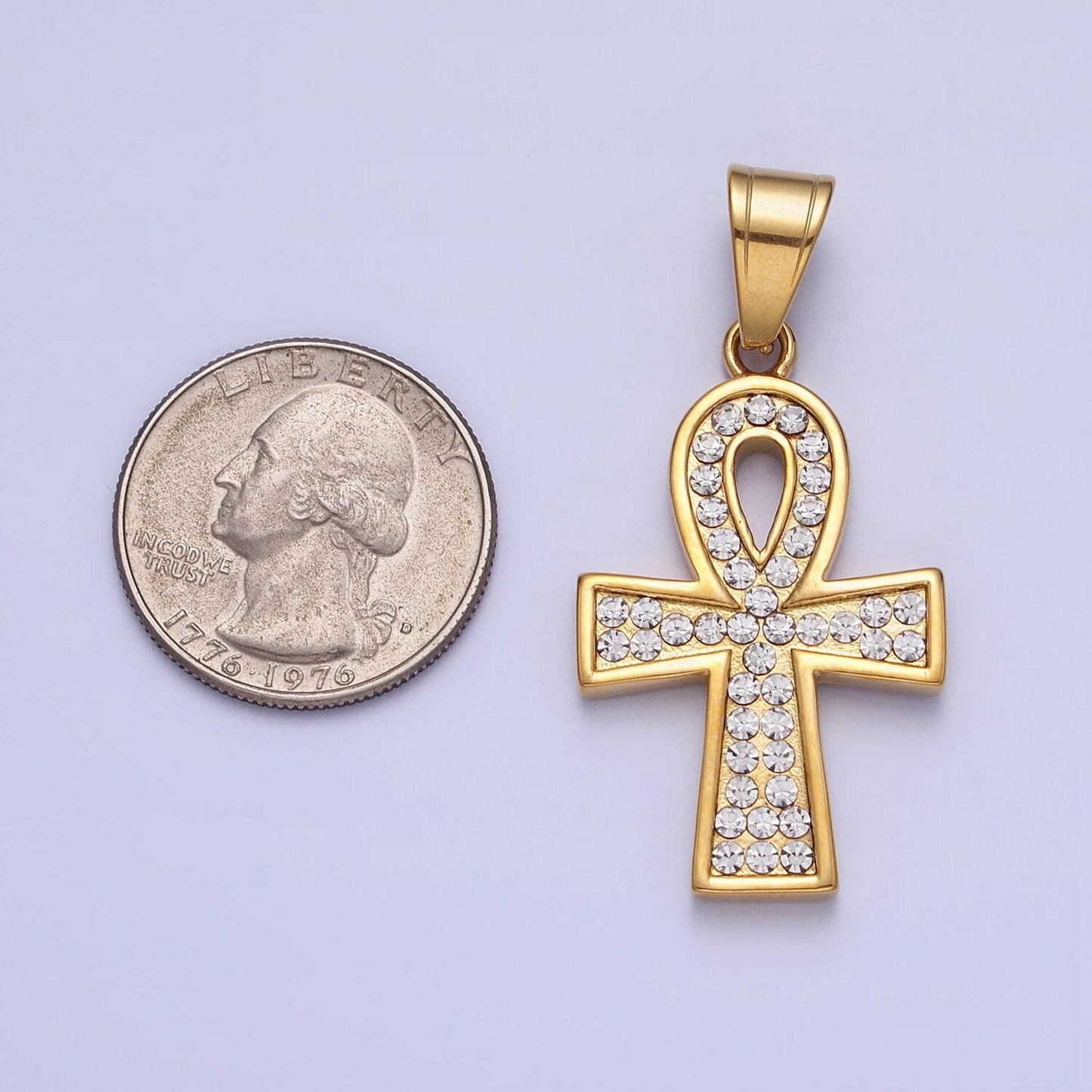Gold ankh cross pendant in gold stainless steel charm lead nickel free tarnish resistant jewelry j796