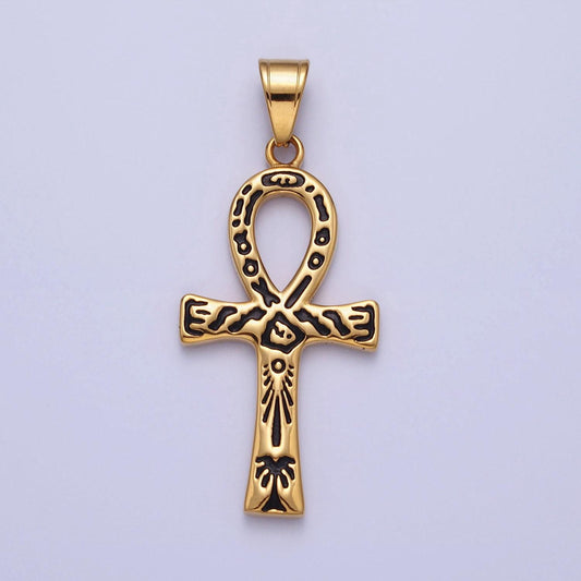 Large ankh gold cross pendant, egyptian charm statement religious tribal jewelry findings j785