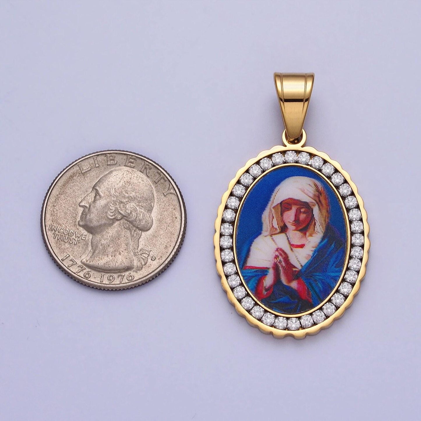 Cz stainless steel gold our lady of guadalupe charm virgin mary necklace pendant catholic religious jewelry making supply j780
