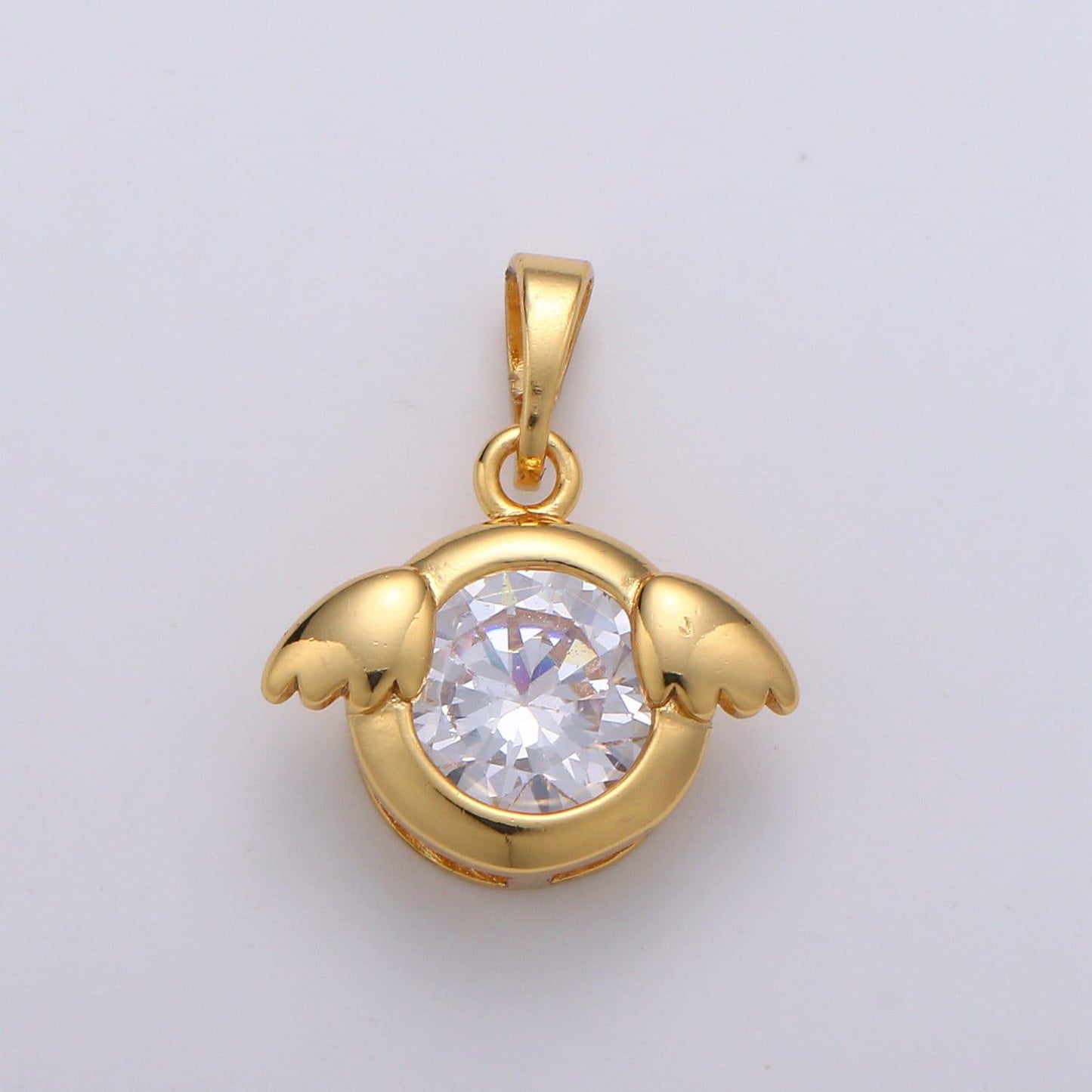 Wing wheel 24k gold plated angel pendant,solitaire cz pendant ,angel cubic mini pendant, dainty bracelet earring necklace charm, pdgf-1950