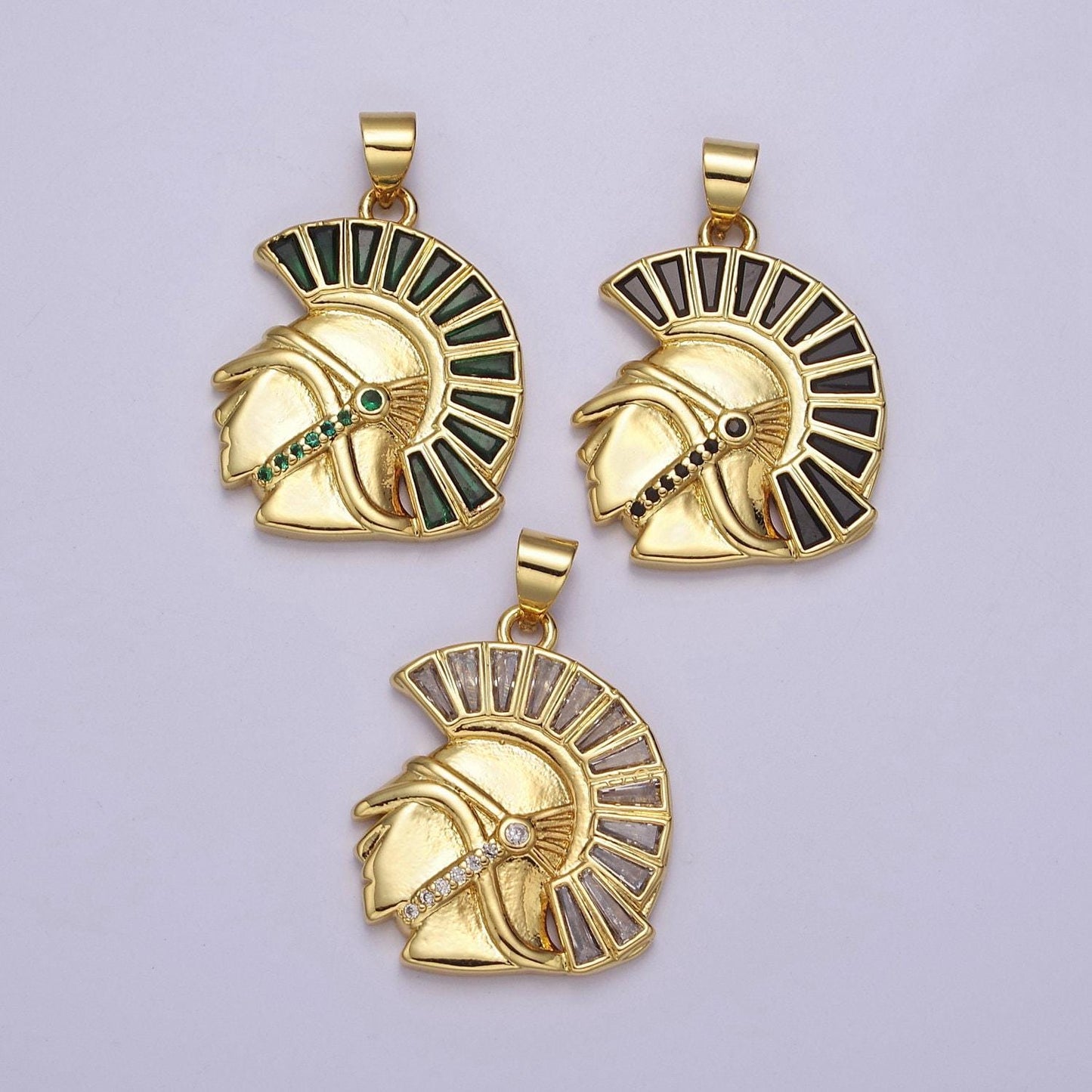 Gold trojan knight helmet charms, greek corinthian helmet pendant spartan inspired j-772 j-764 j-772